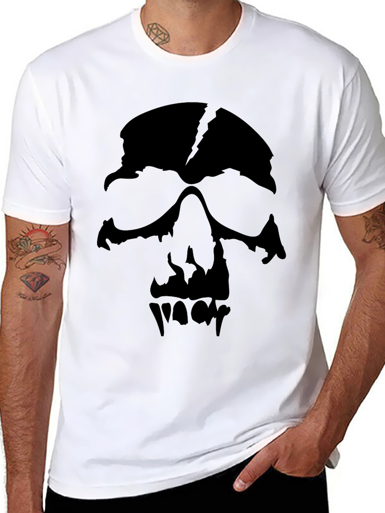Black Men's Black Graphic Skull T-Shirt view 8