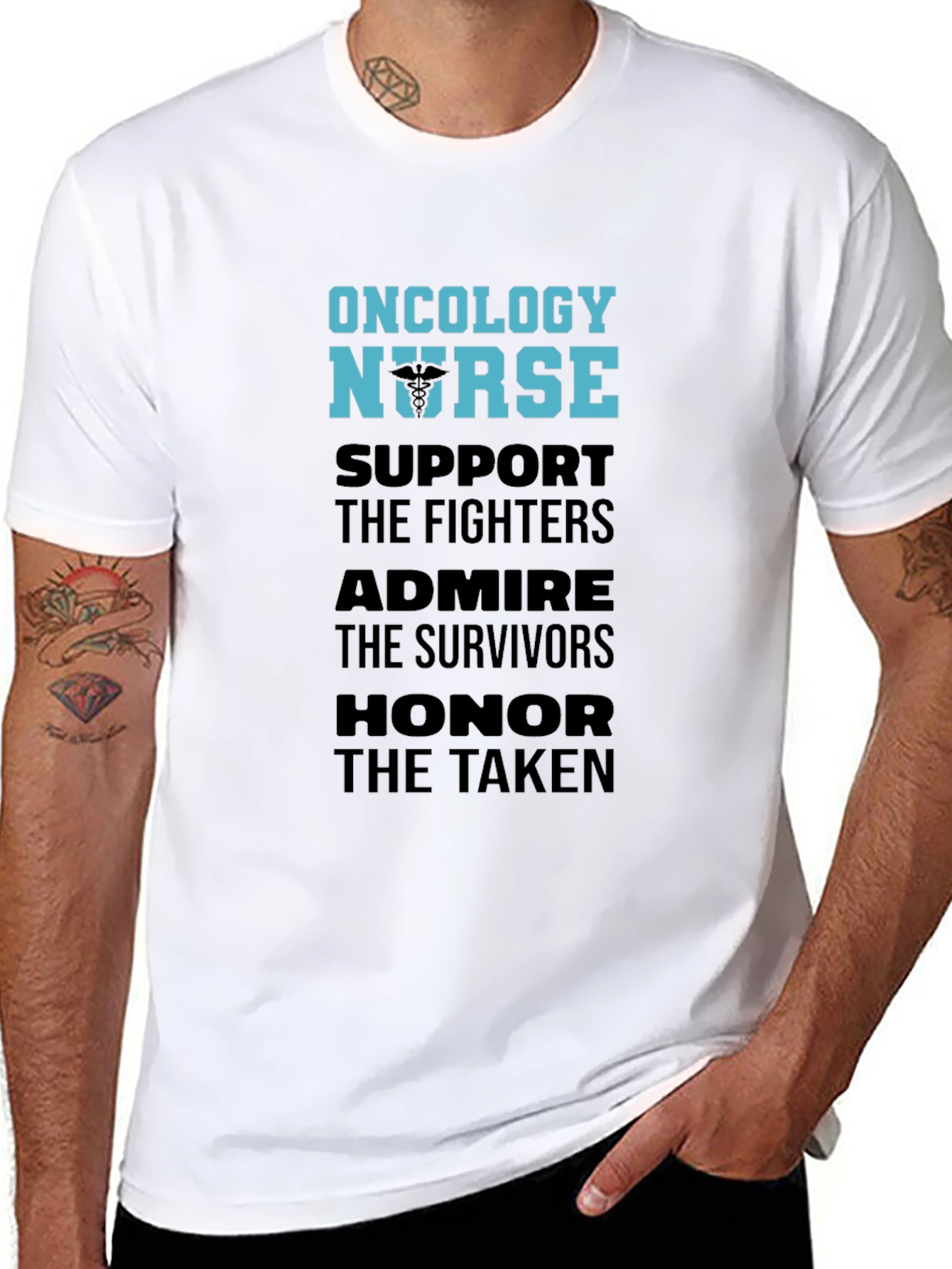 Black Oncology Nurse Support T-Shirt view 8