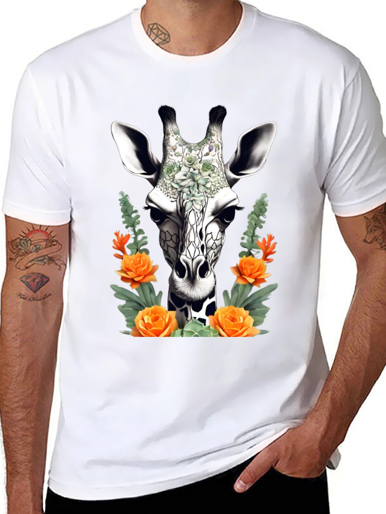 Black Floral Giraffe T-Shirt - Unique Animal Graphic Tee view 8