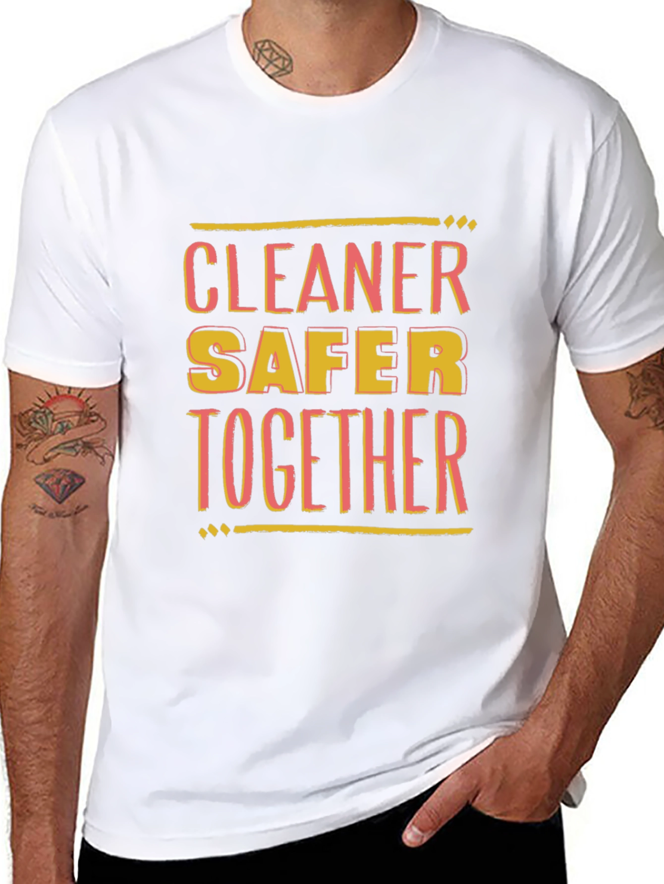 Black Cleaner Safer Together Black Graphic T-Shirt view 8