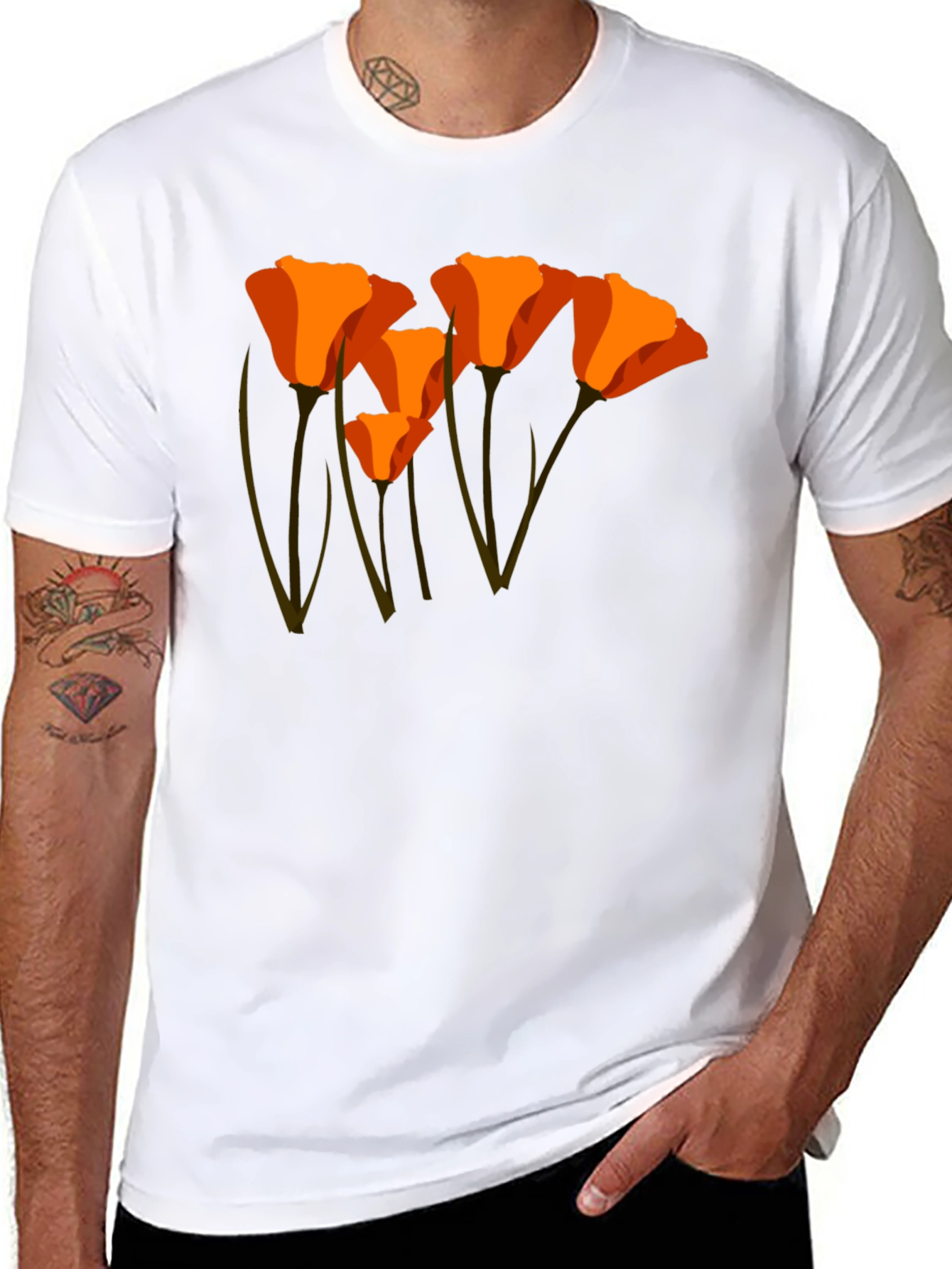 Black Orange California Poppy Graphic T-Shirt view 8