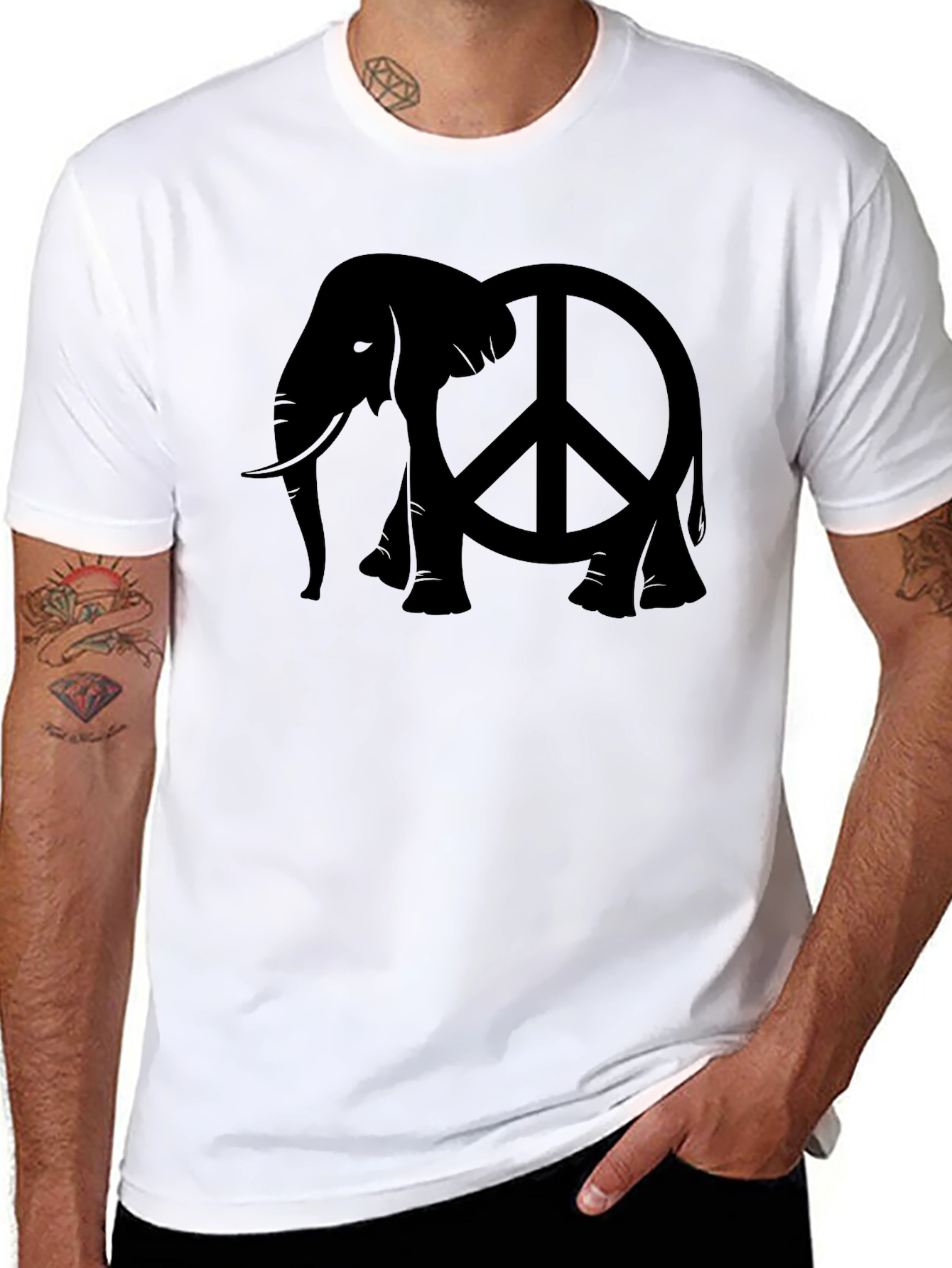 Black Elephant Peace Sign Black T-Shirt view 8