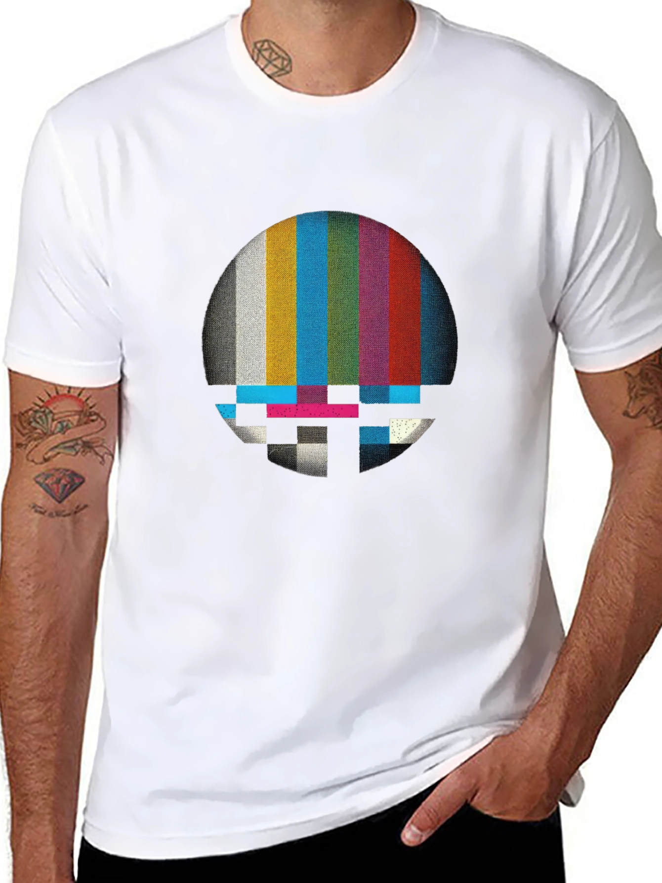 Black Retro Glitch T-Shirt - Vintage TV Test Pattern view 8