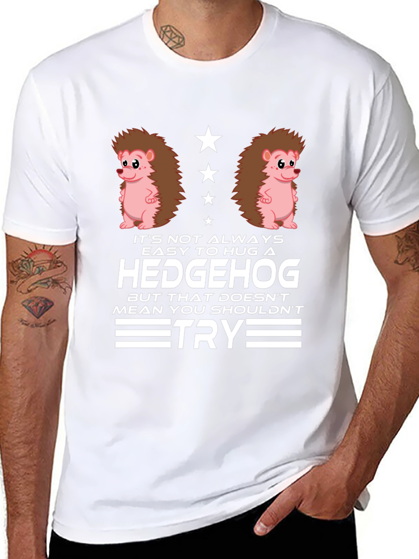 Black Hedgehog Hug Graphic T-Shirt - Funny Animal Tee view 8