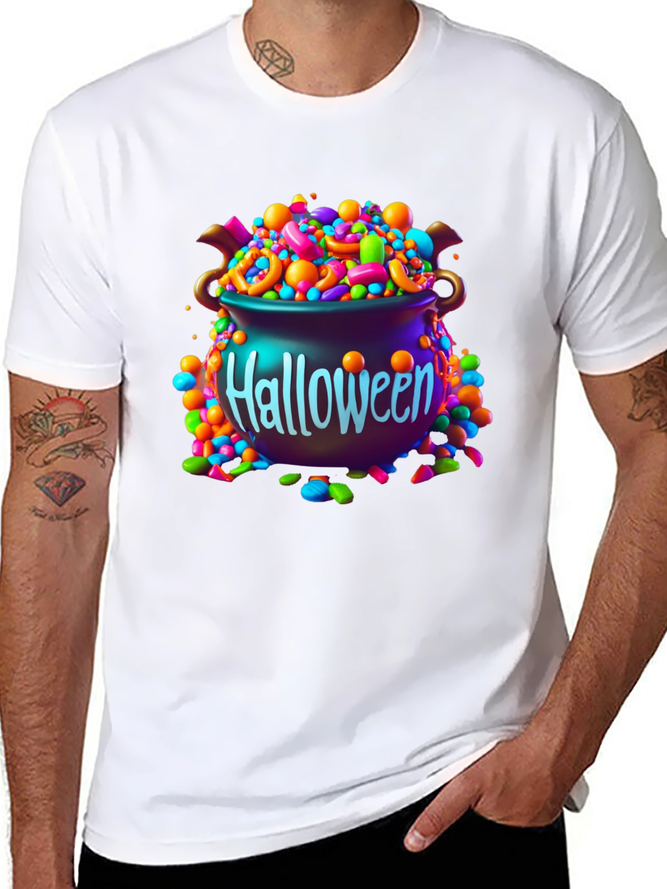 Black Halloween Candy Cauldron Graphic Tee view 8