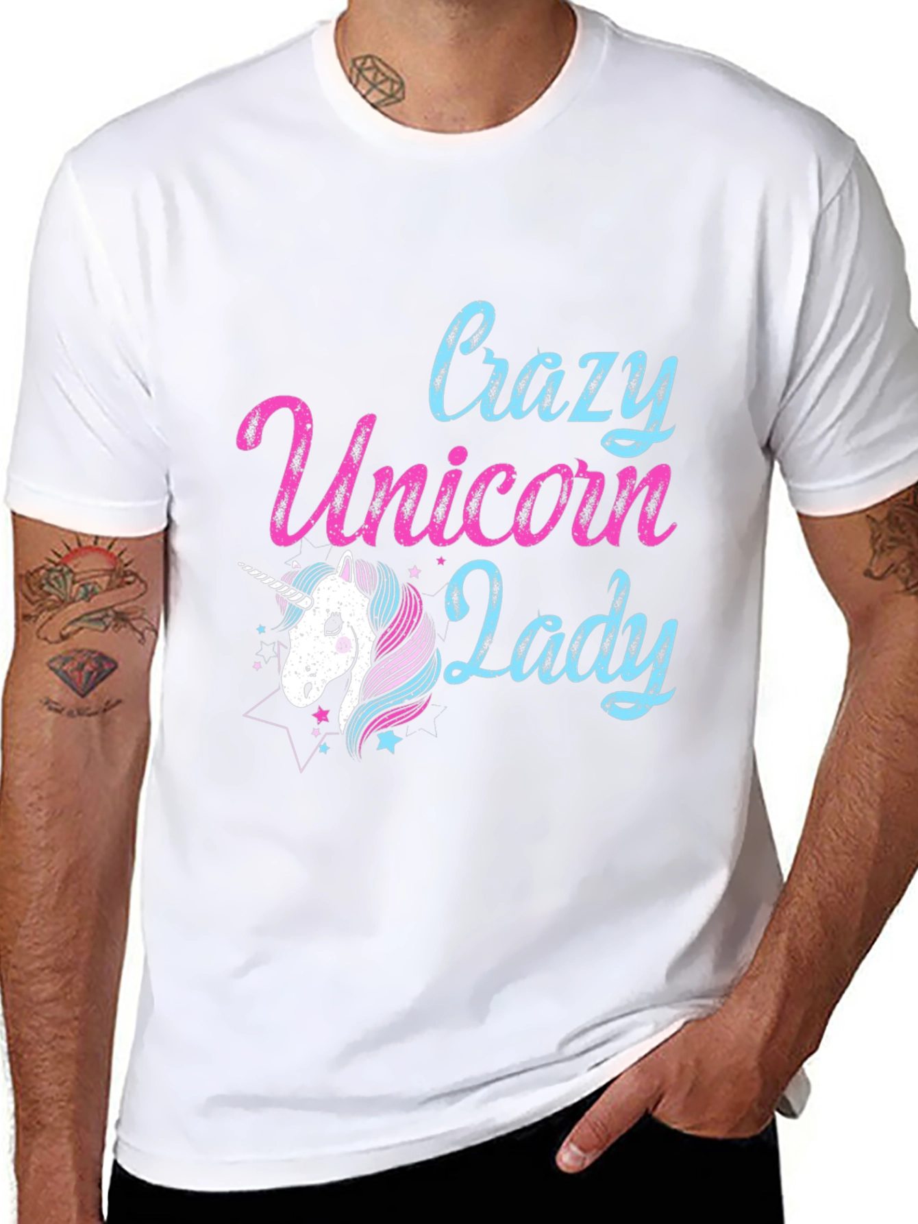Black Crazy Unicorn Lady T-Shirt - Black view 8