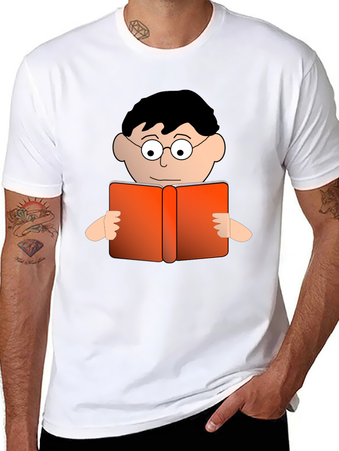 Black Cartoon Reader Black T-Shirt view 8