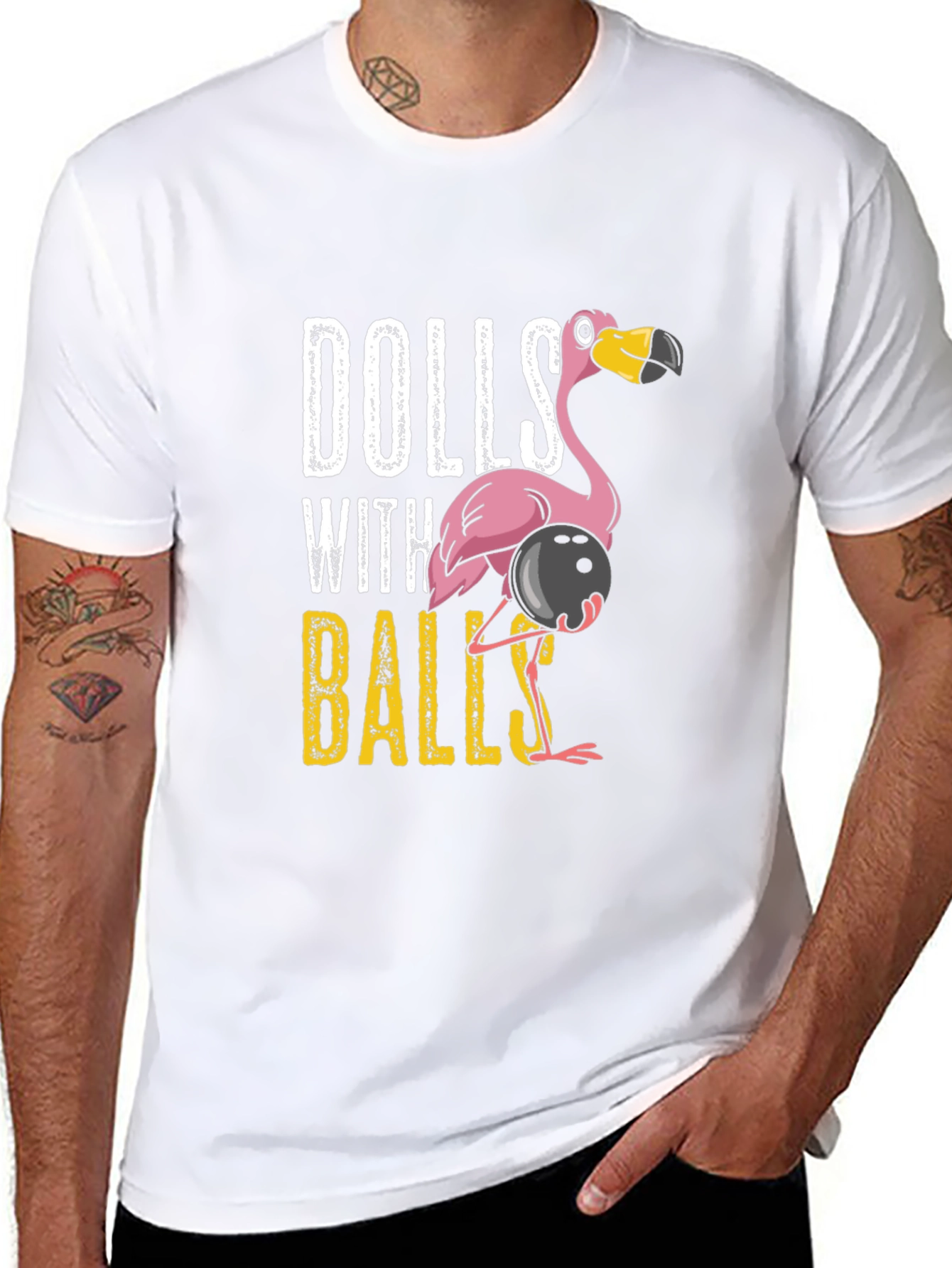 Black Dolls With Balls Flamingo Bowling Graphic T-Shirt view 8