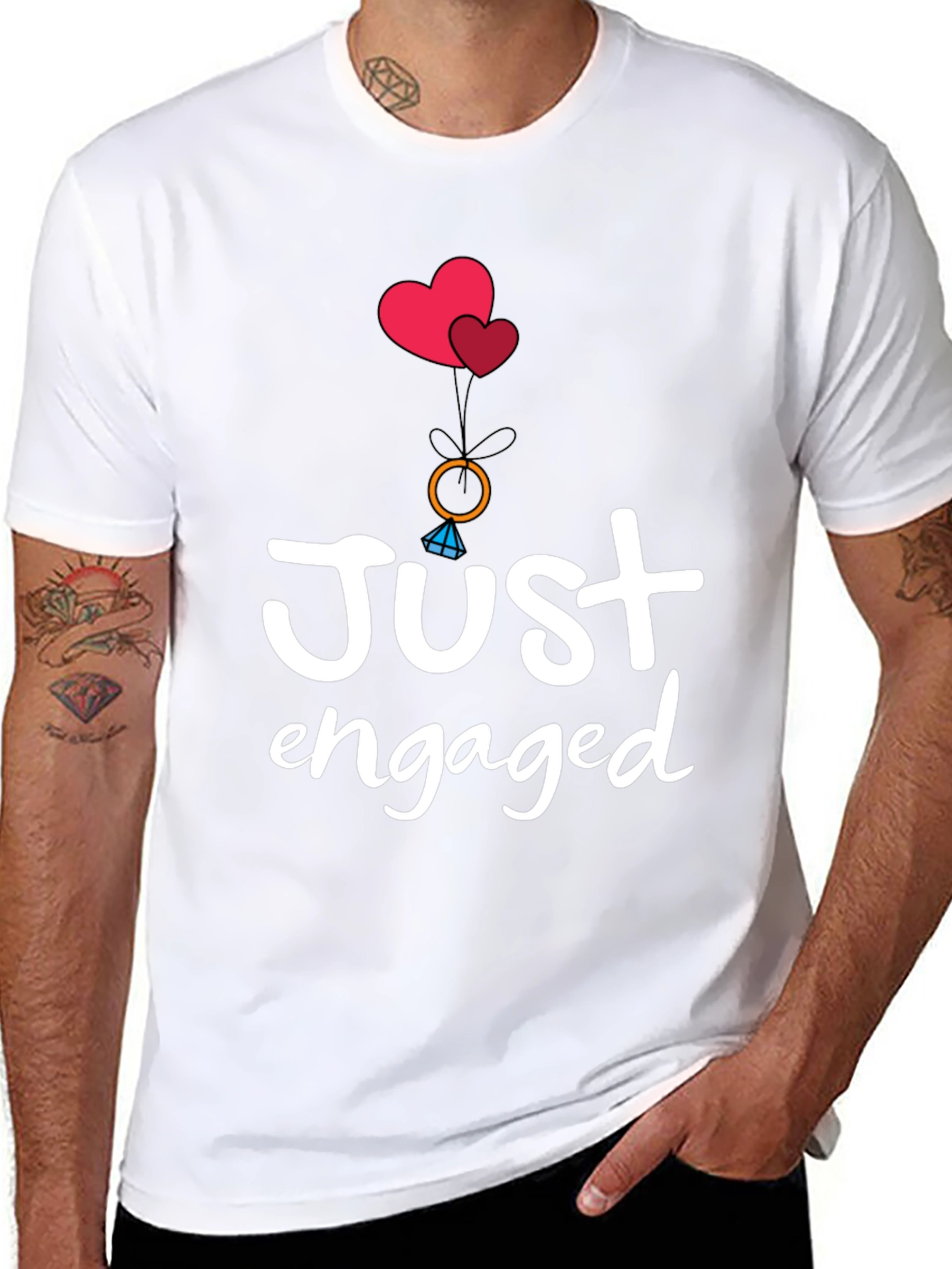 Black Just Engaged T-Shirt - Romantic Graphic Tee view 8