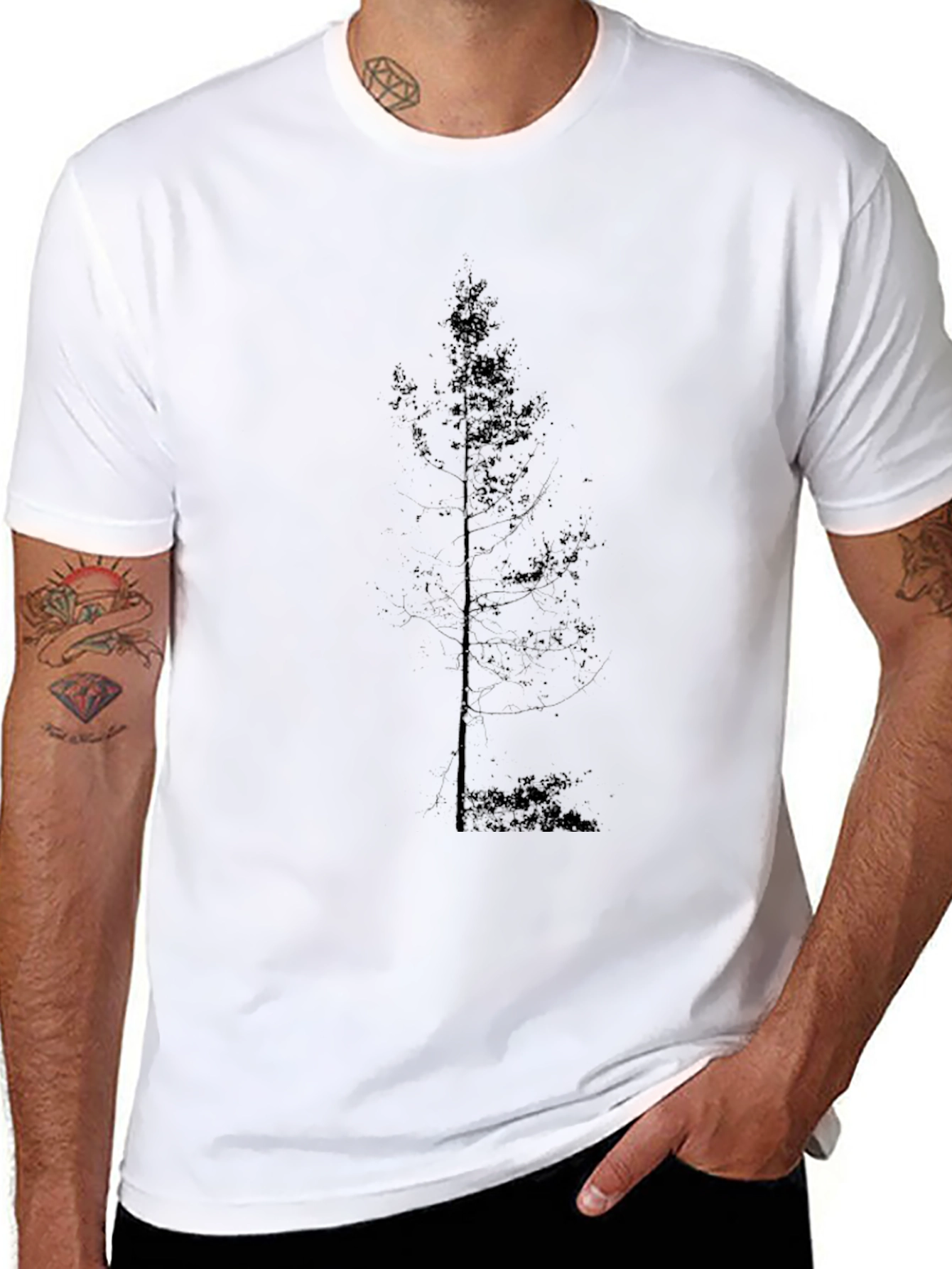 Black Minimalist Tree Graphic Black T-Shirt view 8