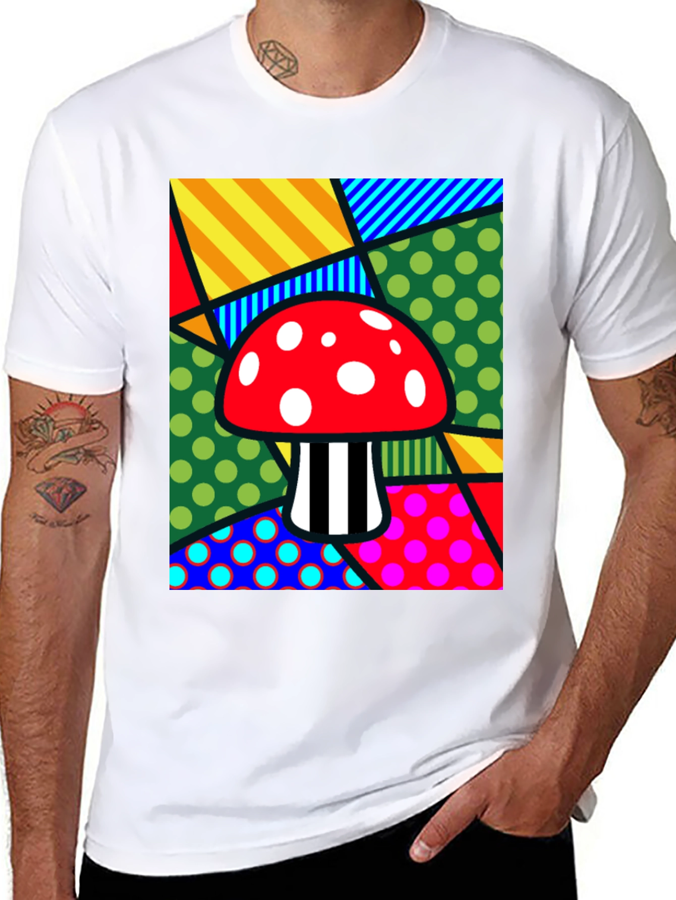 Black Funky Mushroom T-Shirt - Abstract Pop Art Design view 8