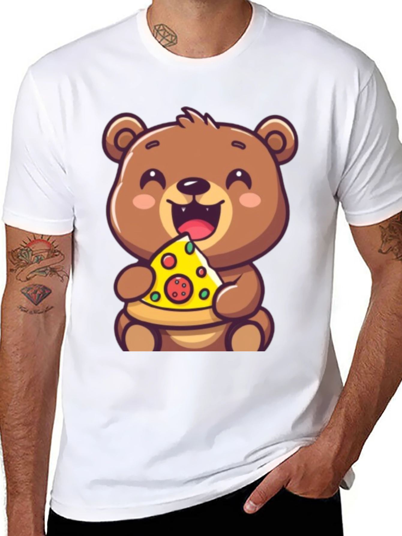 Black Cute Bear Eating Pizza Graphic Tee - Fun & Playful view 8