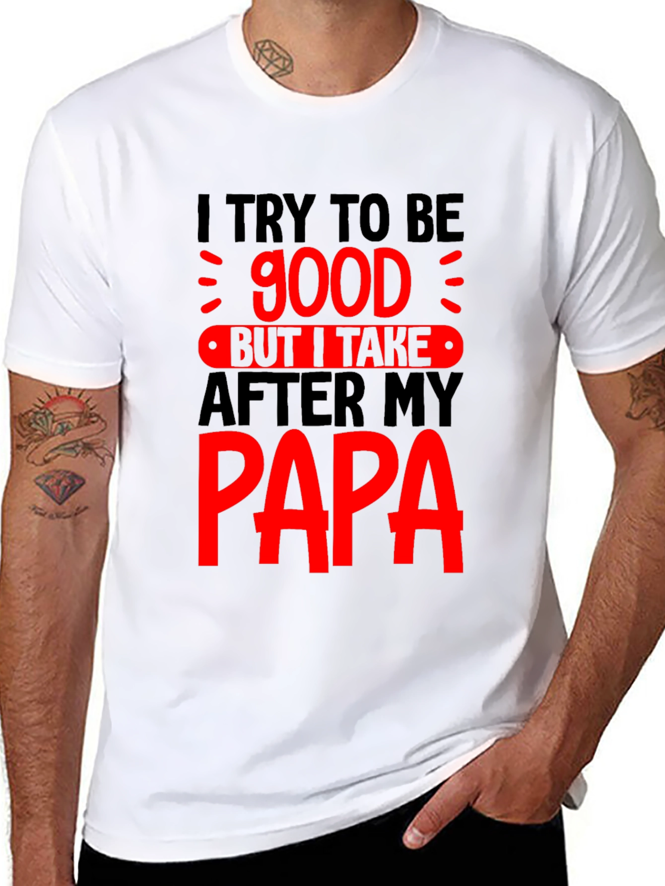 Black Funny Papa T-Shirt - I Try to Be Good view 8