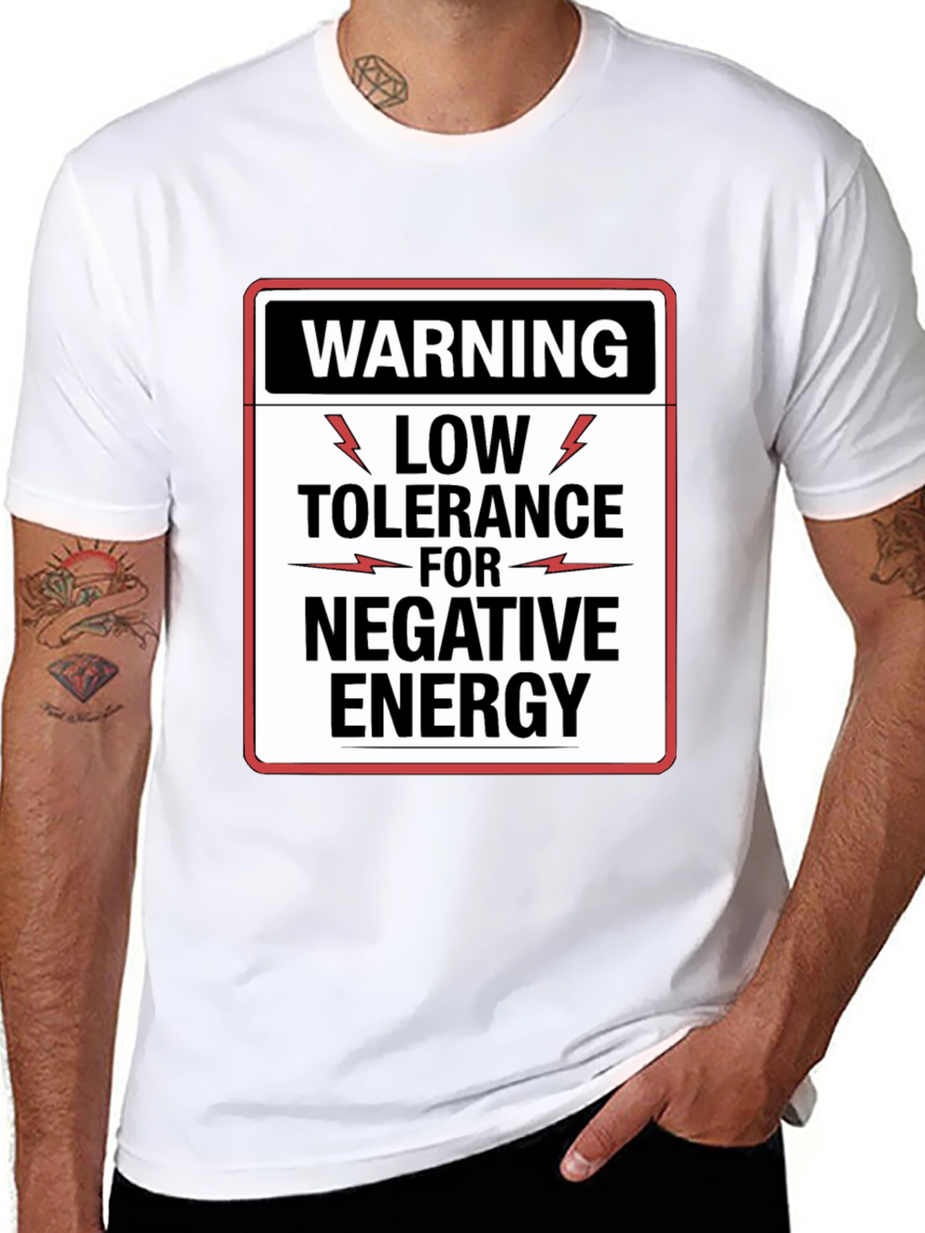Black Warning Low Tolerance Negative Energy Graphic Tee view 8