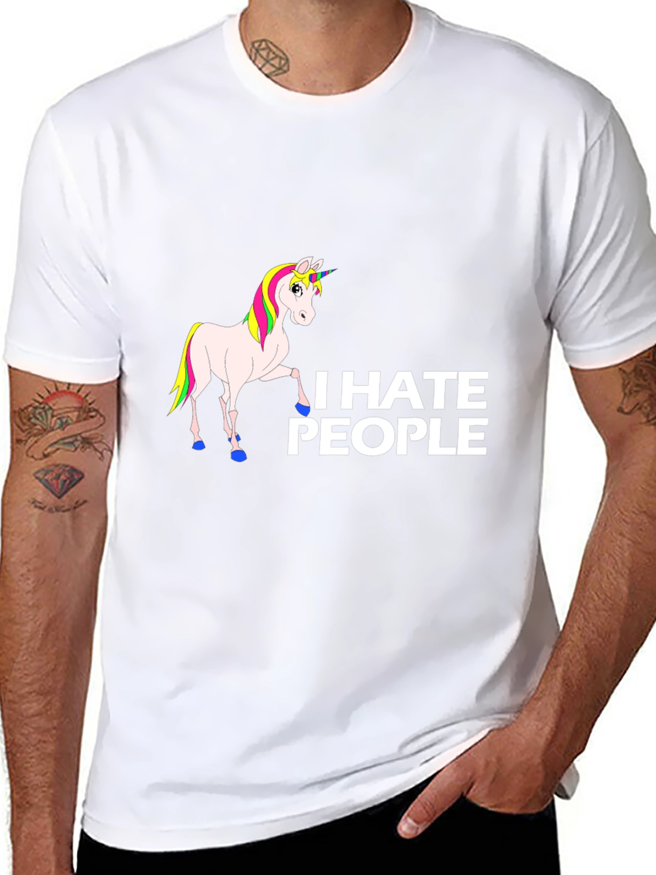 Black I Hate People Unicorn Black T-Shirt view 8