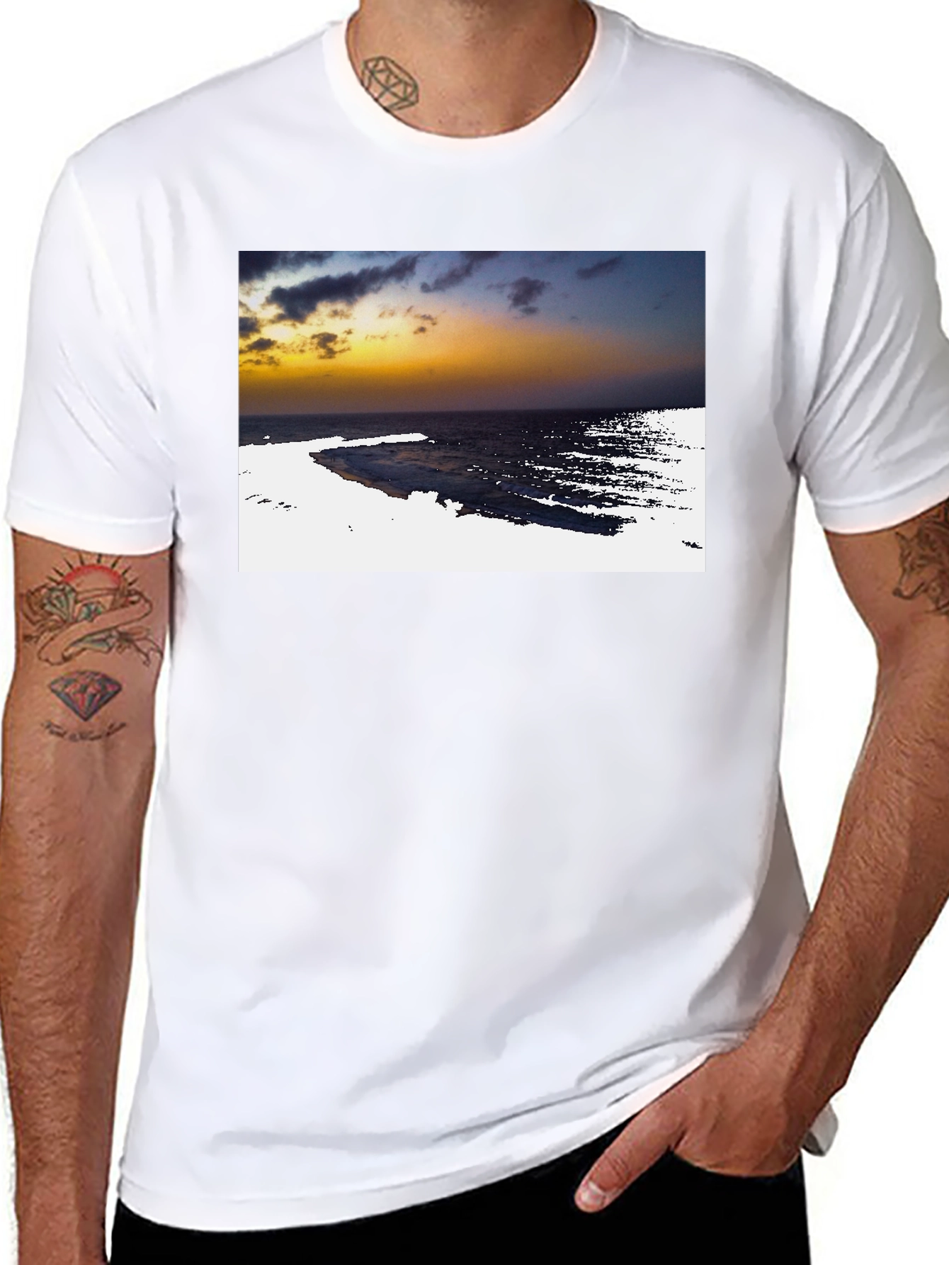 Black Ocean Sunset Graphic Tee - Black Cotton T-Shirt view 8