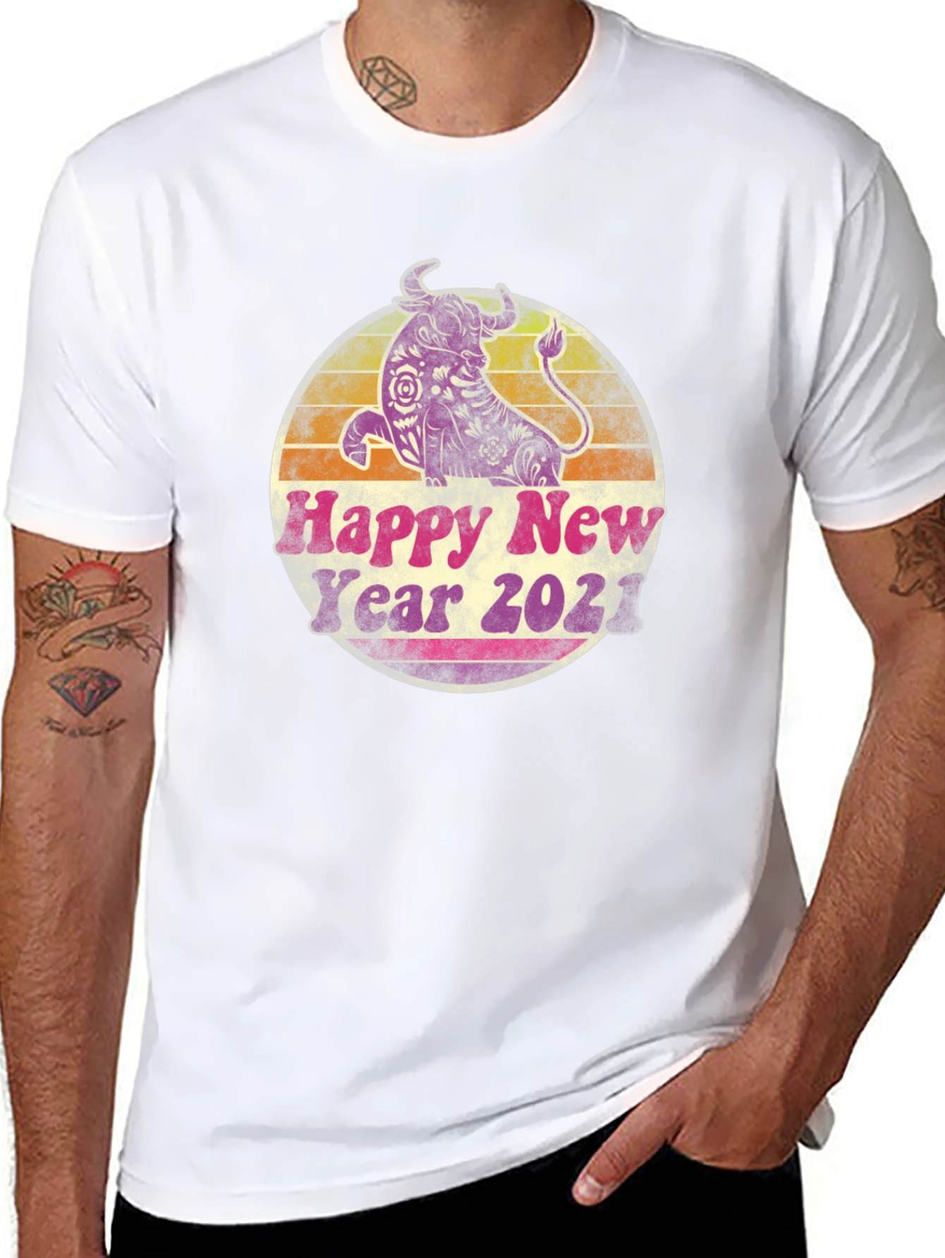 Black Happy New Year 2021 Bull Graphic Tee view 8
