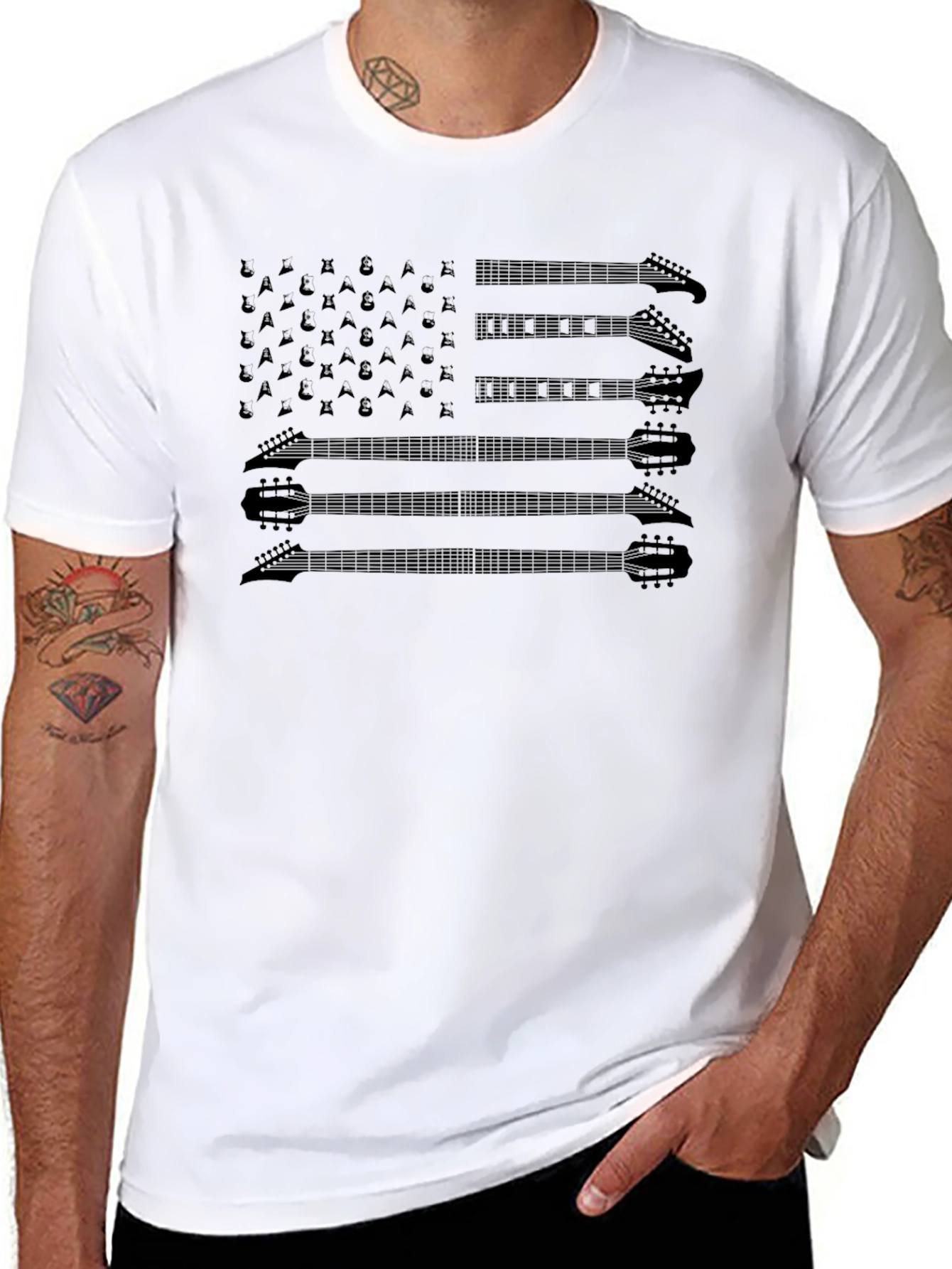 Black Guitar American Flag Graphic T-Shirt view 8