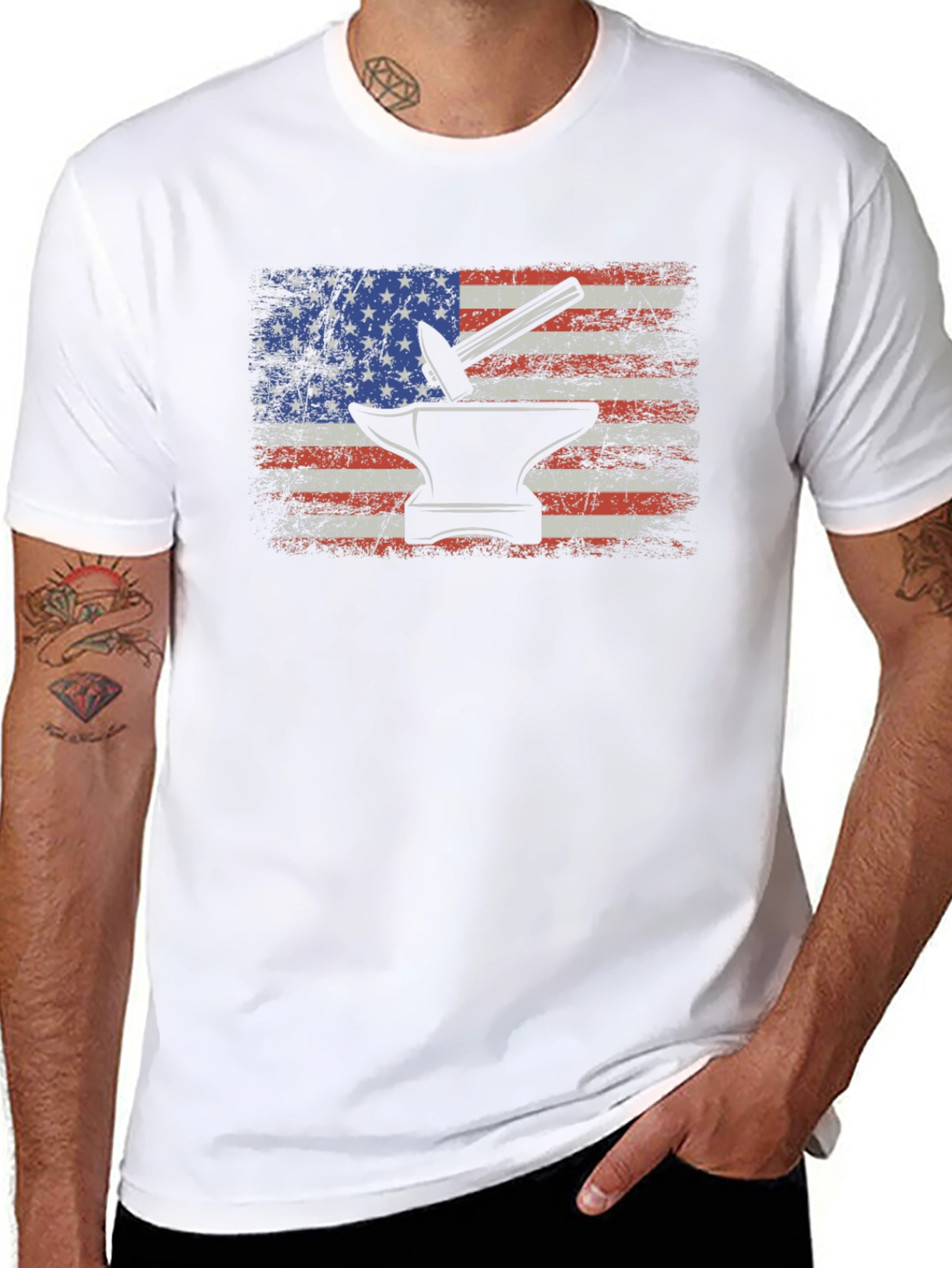 American Flag Blacksmith T-Shirt - Patriotic Anvil Hammer Tee - 8