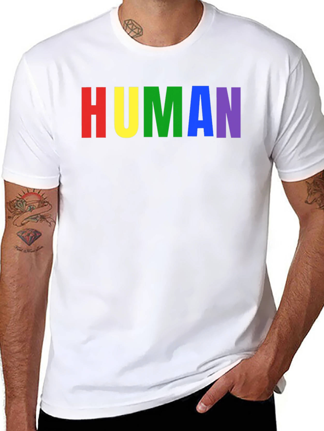 Black HUMAN Rainbow Pride T-Shirt - Black view 8
