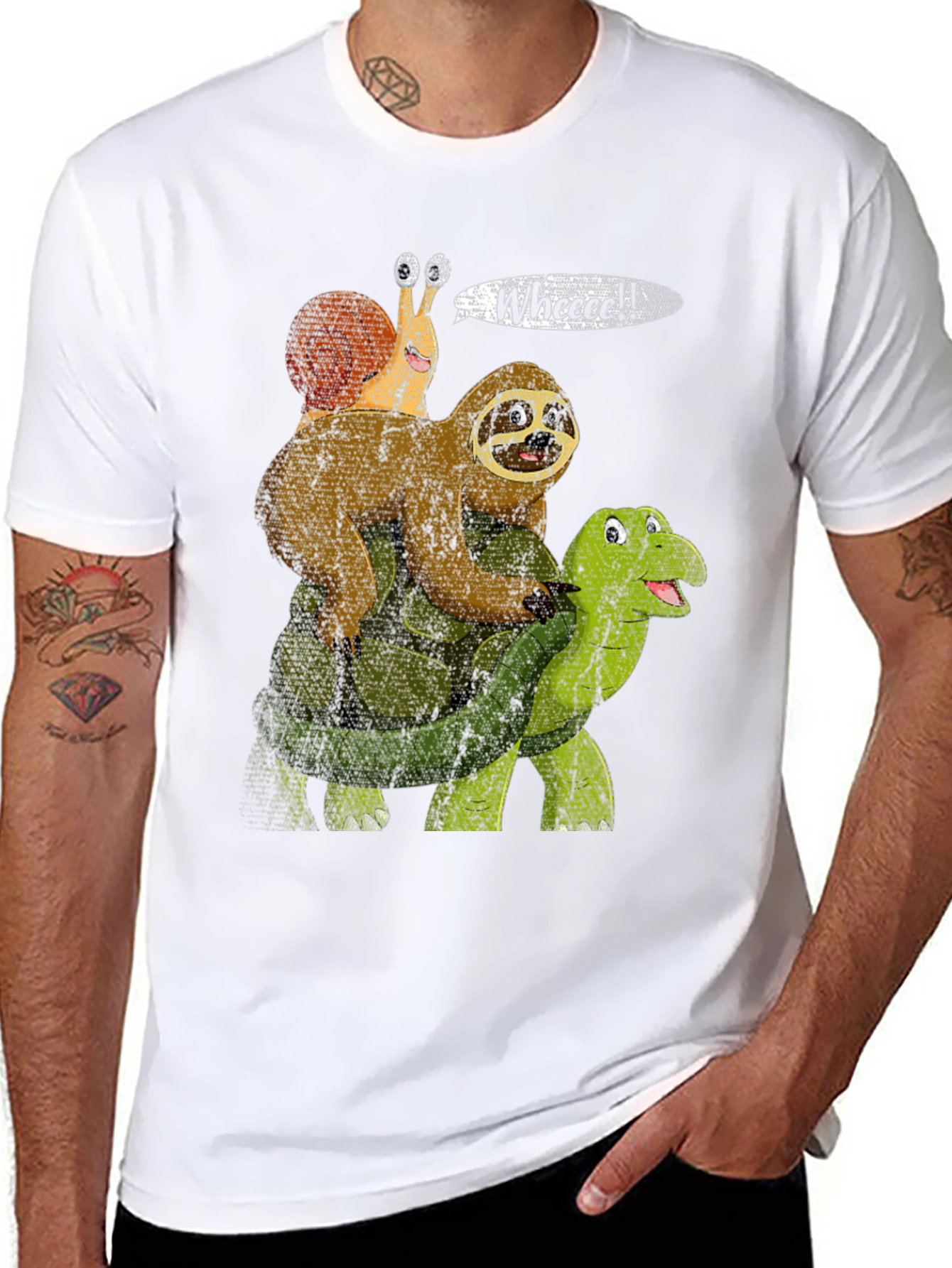 Black Sloth, Snail, Turtle Wheeee! Funny T-Shirt view 8