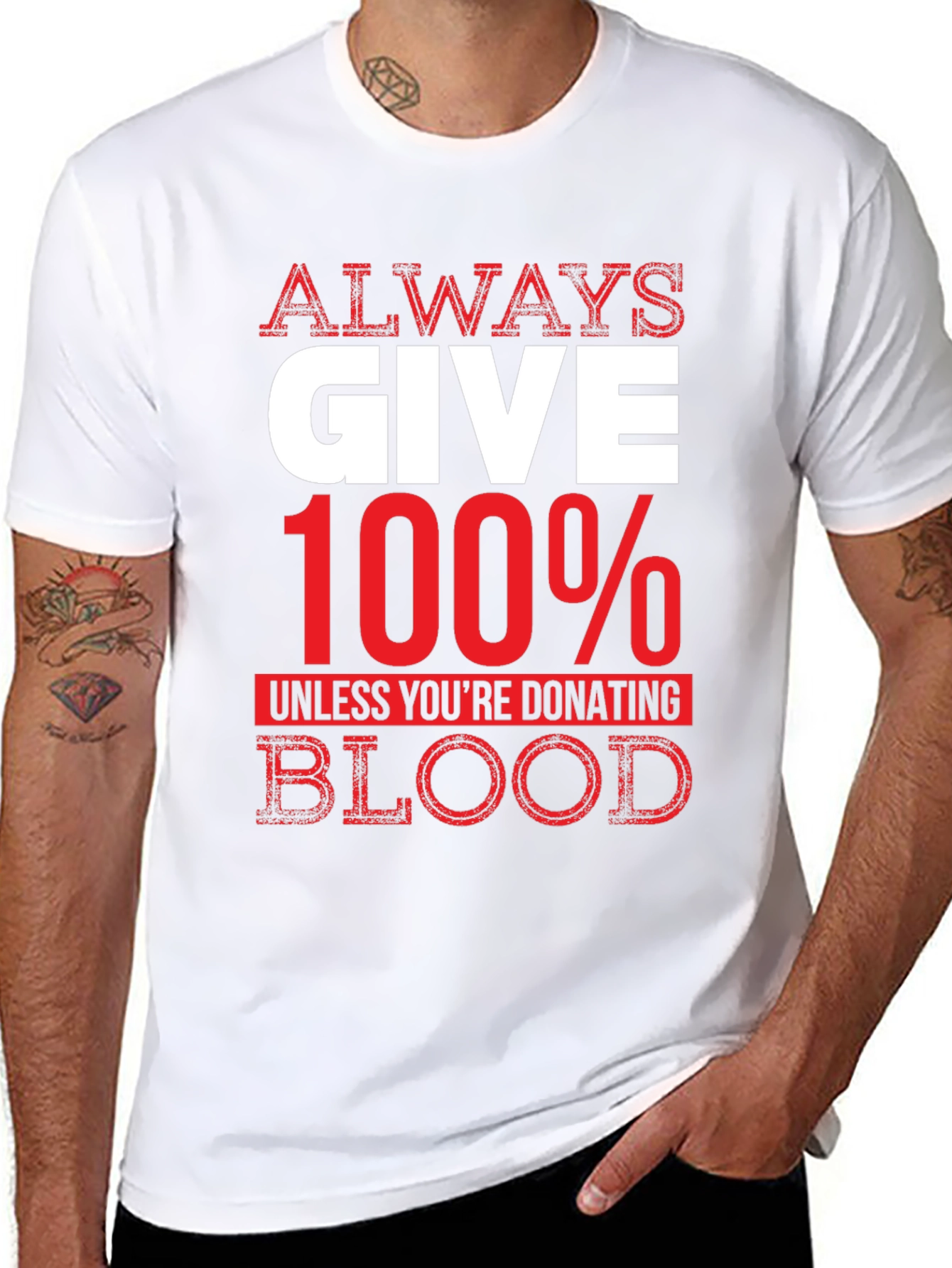 Black Always Give 100% Unless Blood Donation Graphic Tee view 8