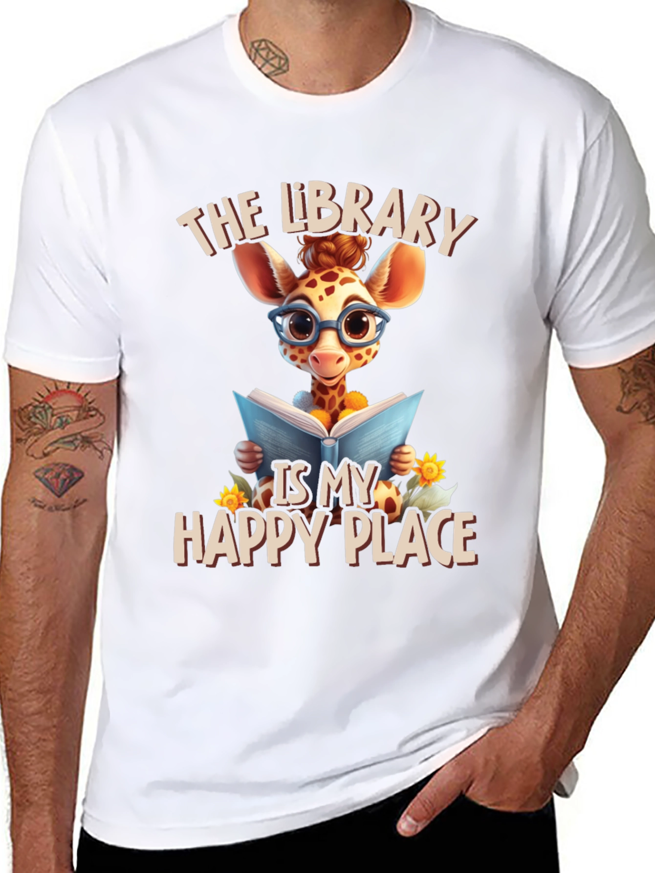 Black Library Giraffe T-Shirt - Book Lover Tee view 8