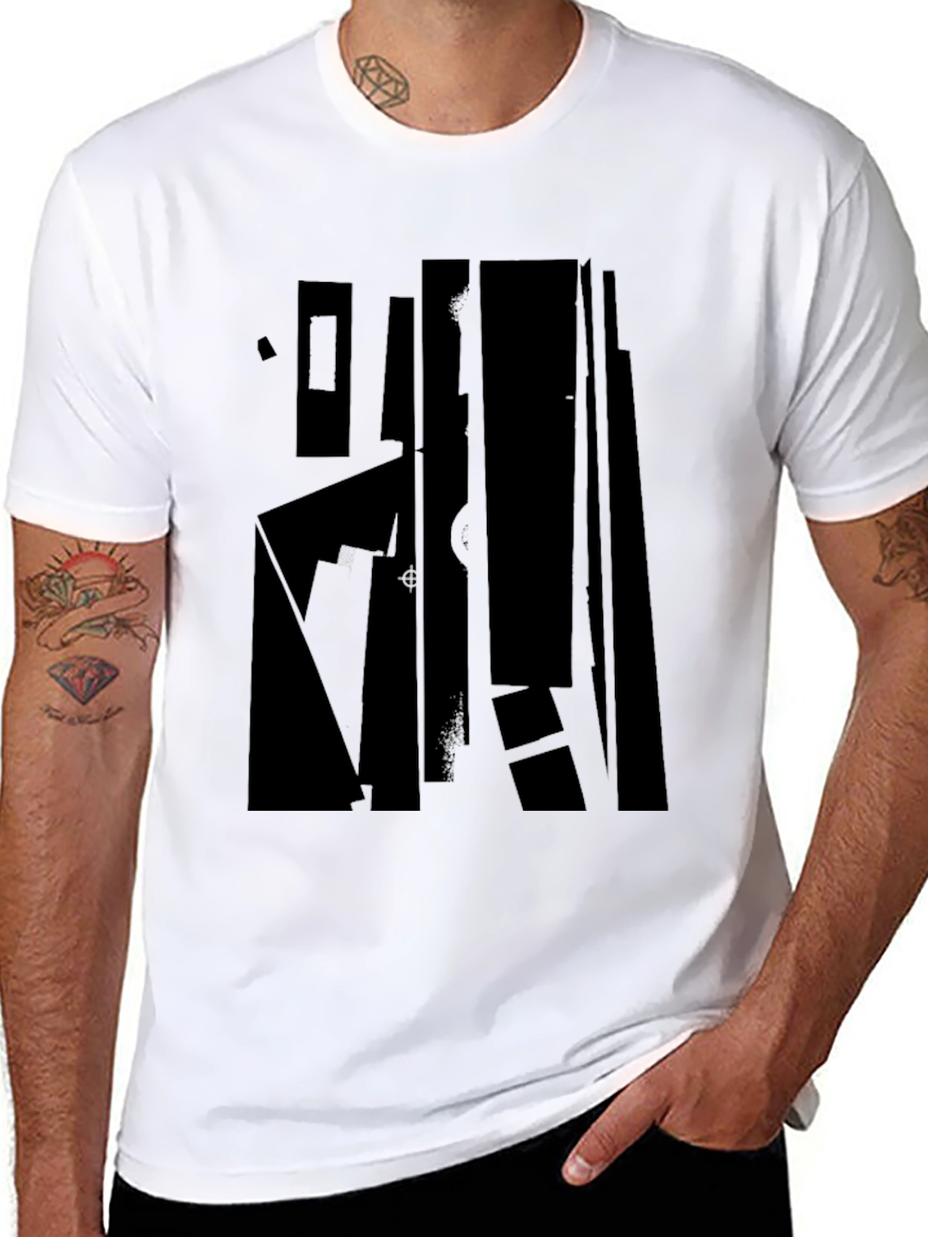 Black Abstract Graphic Black T-Shirt - Modern Minimalist Design view 8