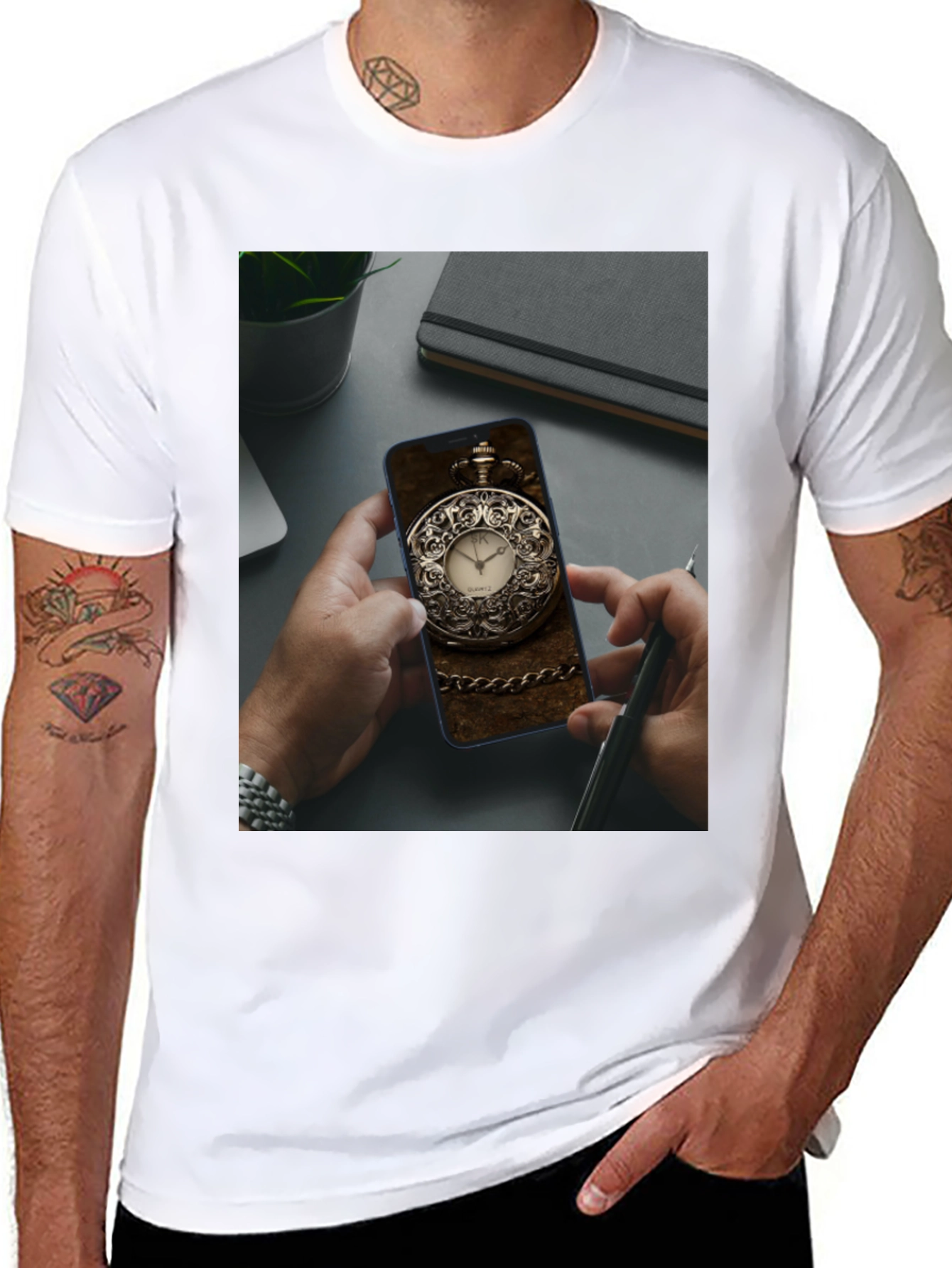 Black Pocket Watch Phone Case Tee view 8