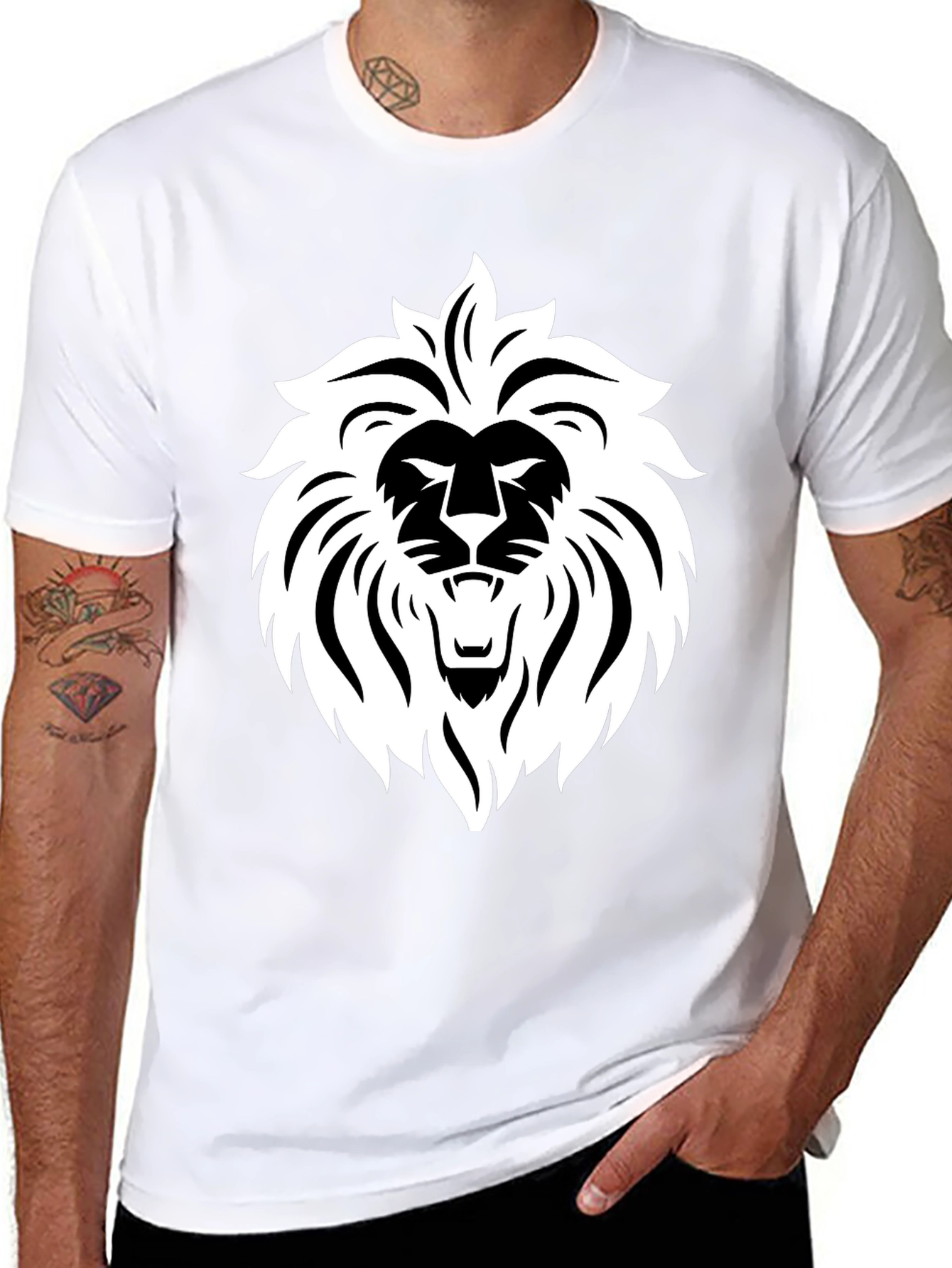Black Bold Lion Graphic Tee - Black Cotton Blend view 8