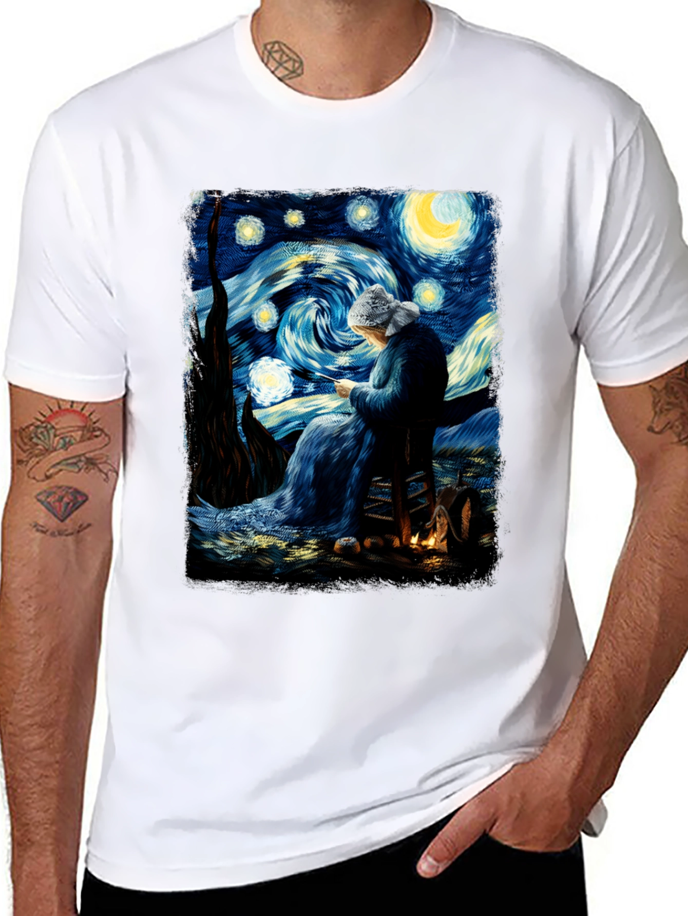 Black Starry Night Knitting T-Shirt view 8