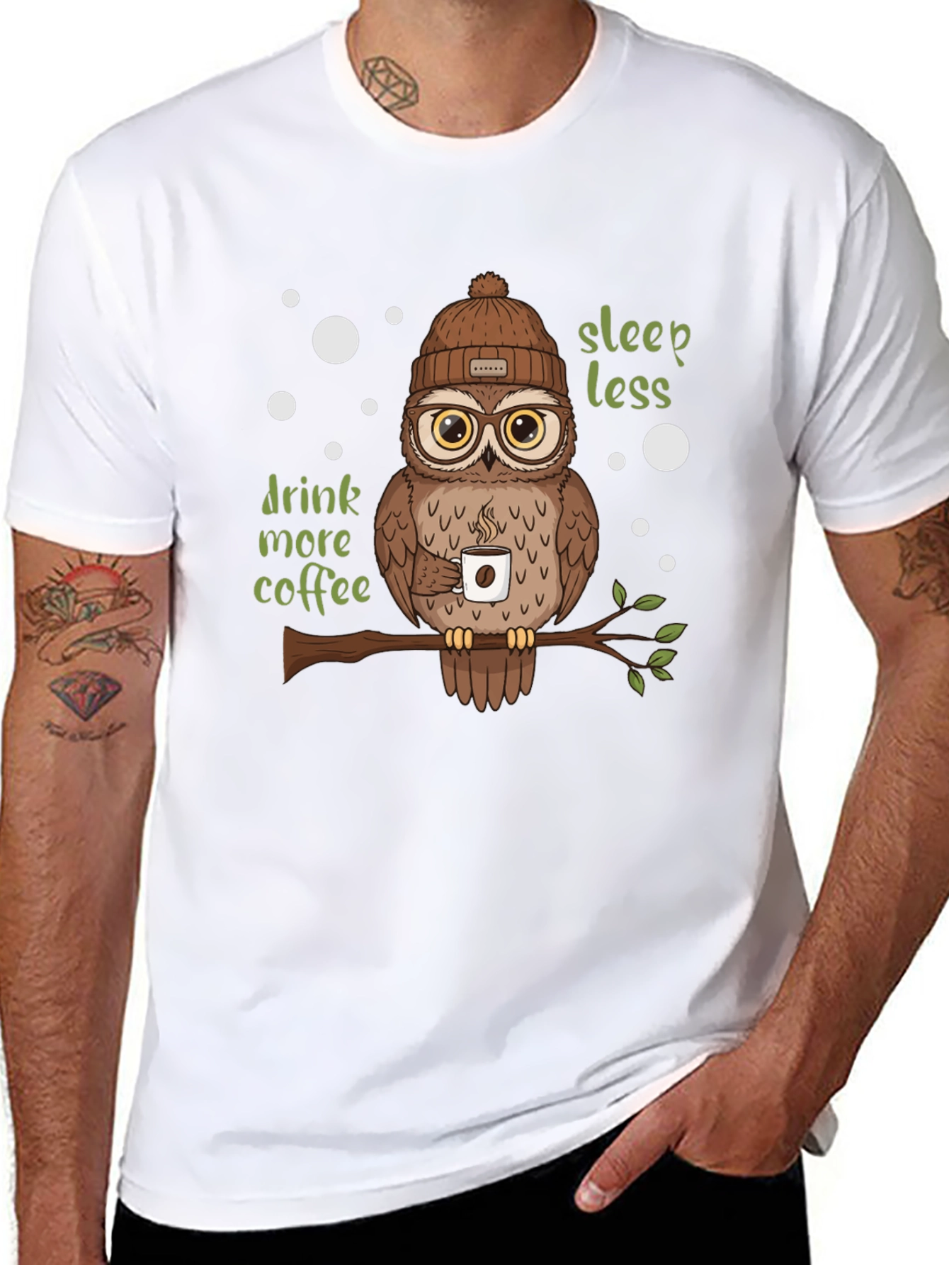 Black Owl Lover T-Shirt - Sleep Less Drink More Coffee view 8