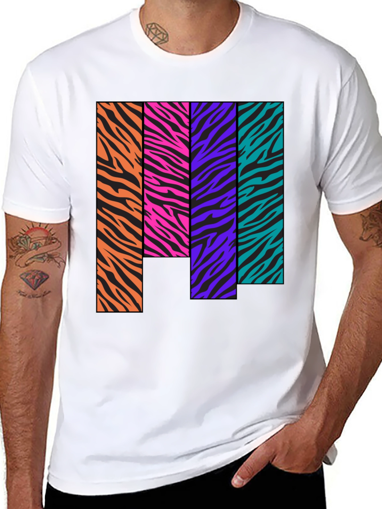Black Retro Zebra Stripe Block Tee view 8