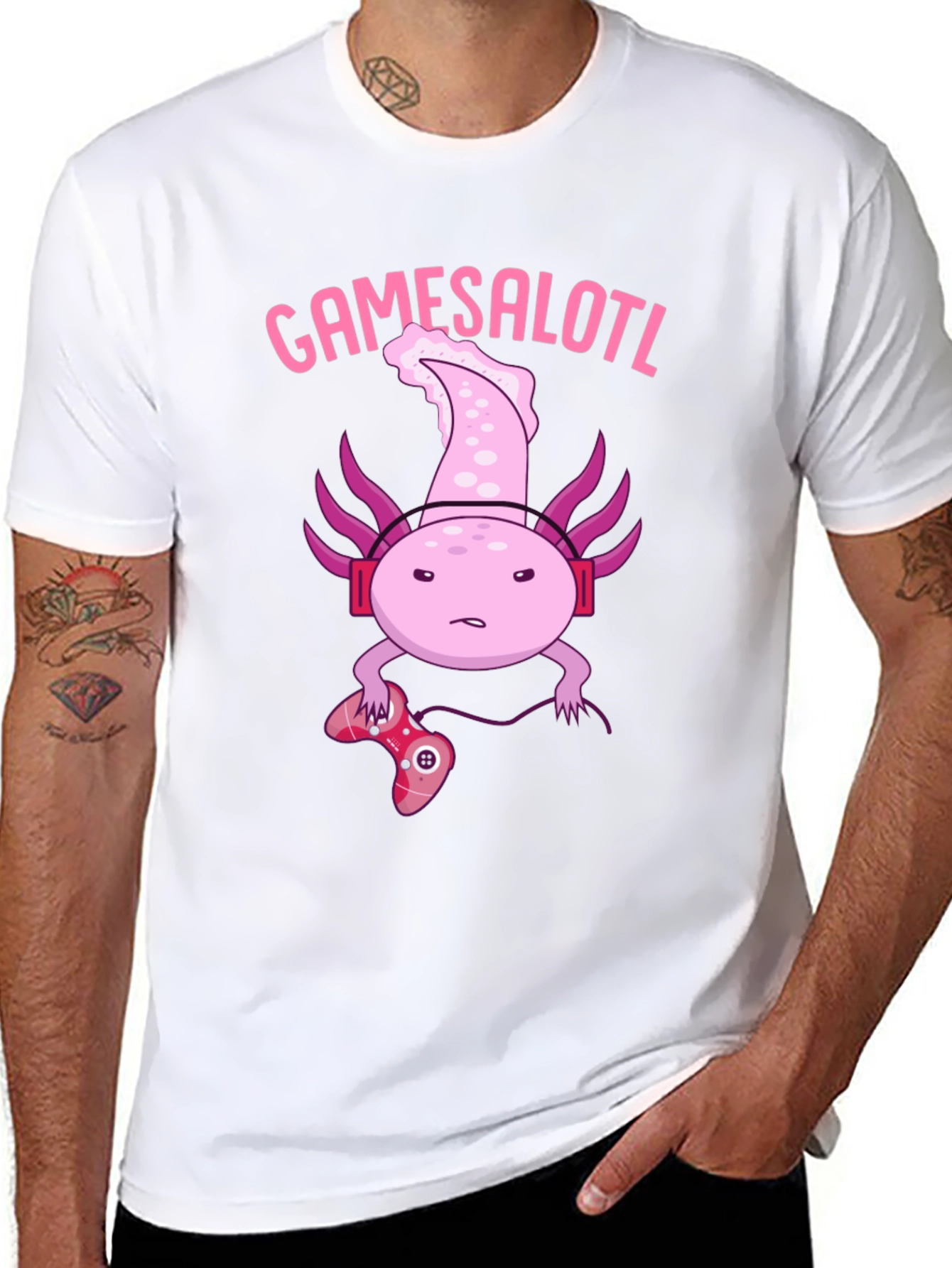 Black Gamesalotl Gamer Axolotl Black Graphic T-Shirt view 8