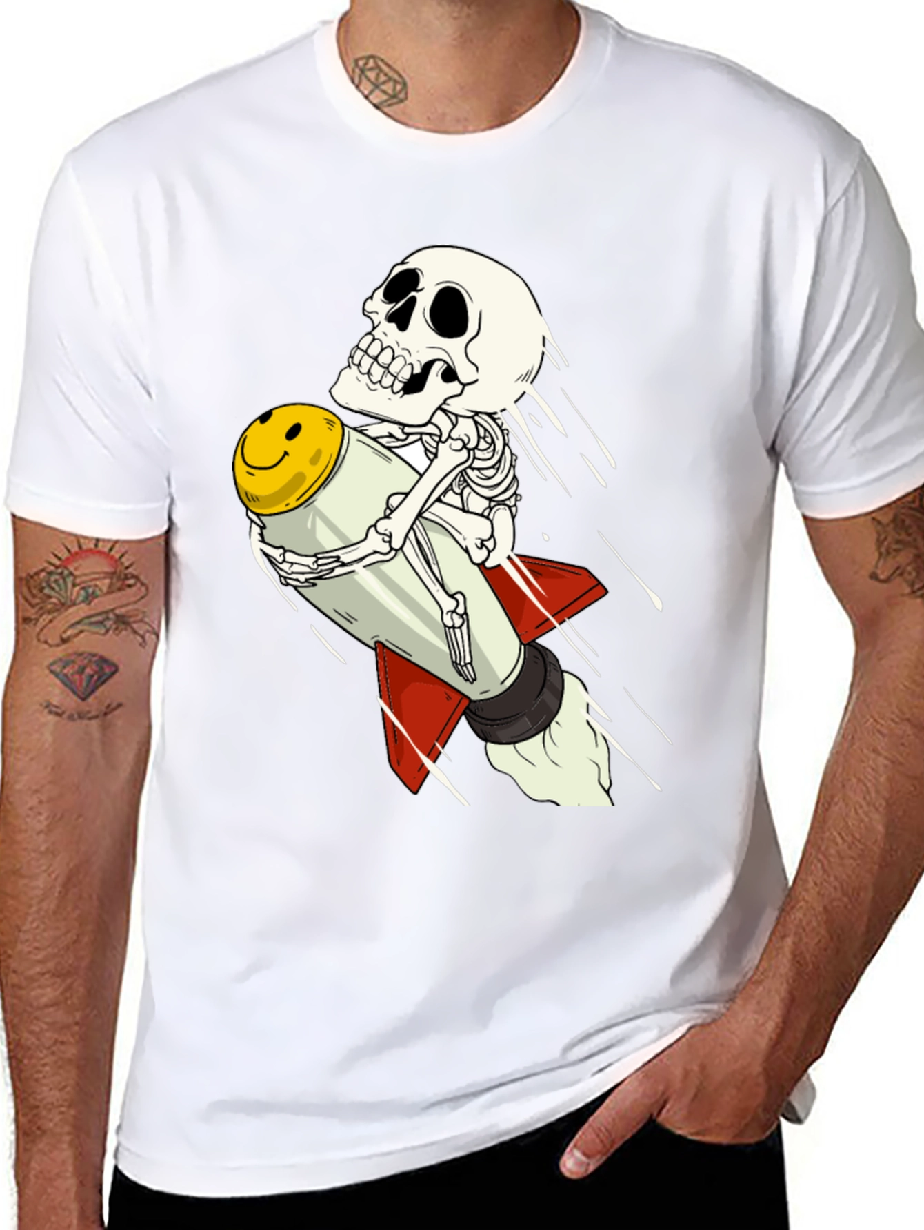 Black Skeleton Rocket Rider T-Shirt - Black Cotton Tee view 8