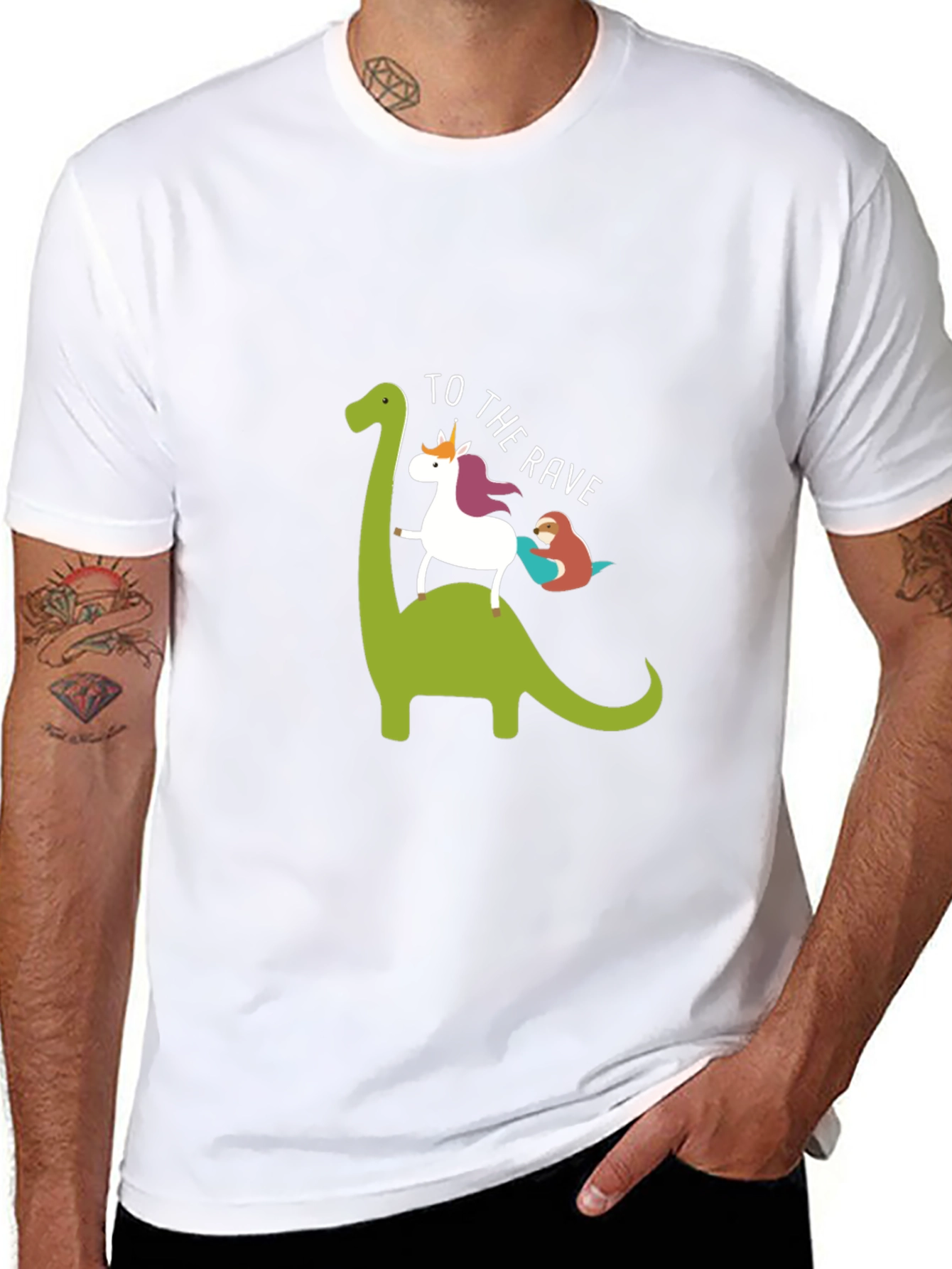 Black Dino Unicorn Rave T-Shirt - Funny Graphic Tee view 8