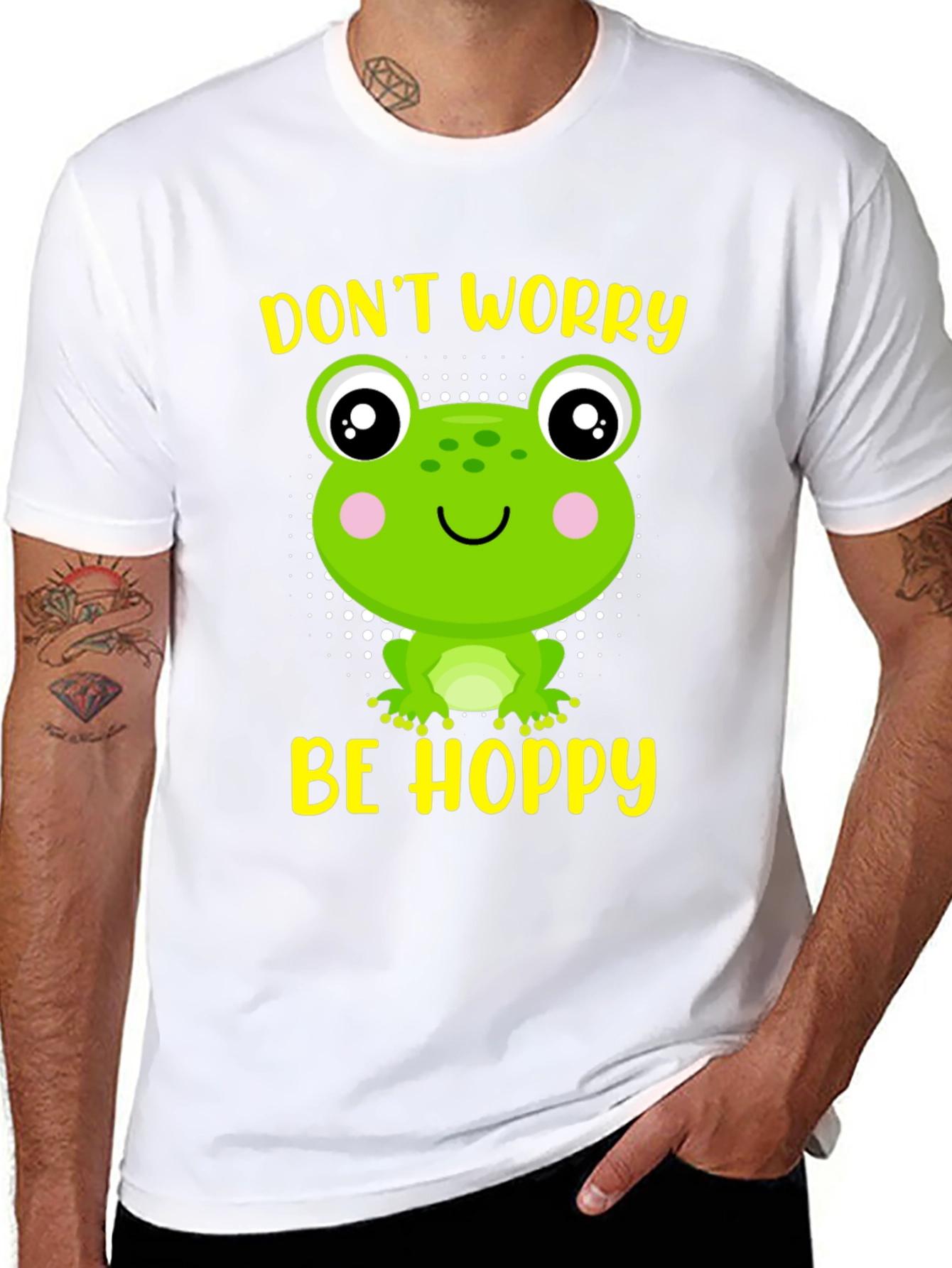 Black Don't Worry Be Hoppy Frog Graphic Tee view 8
