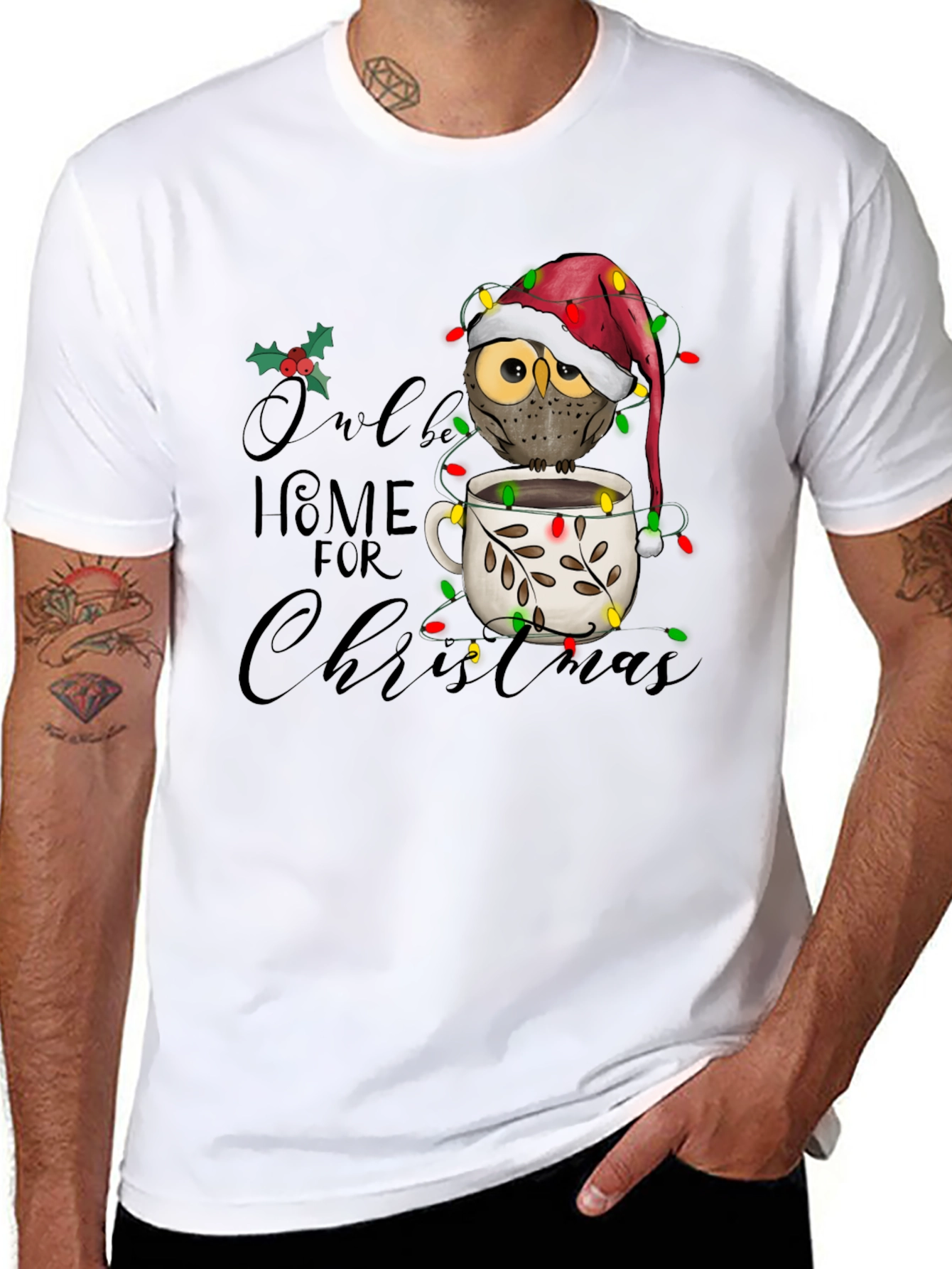 Black Owl Be Home for Christmas Graphic Tee view 8