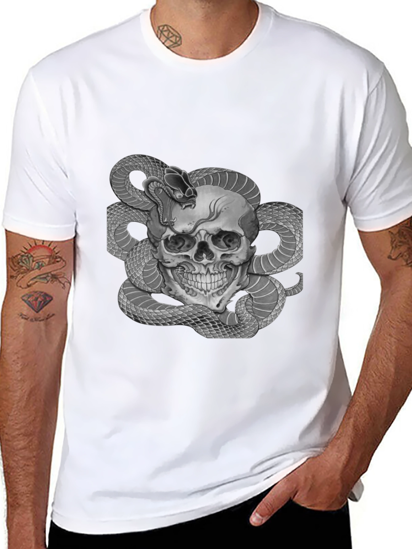 Black Skull & Snake Graphic Tee - Men's Black T-Shirt view 8