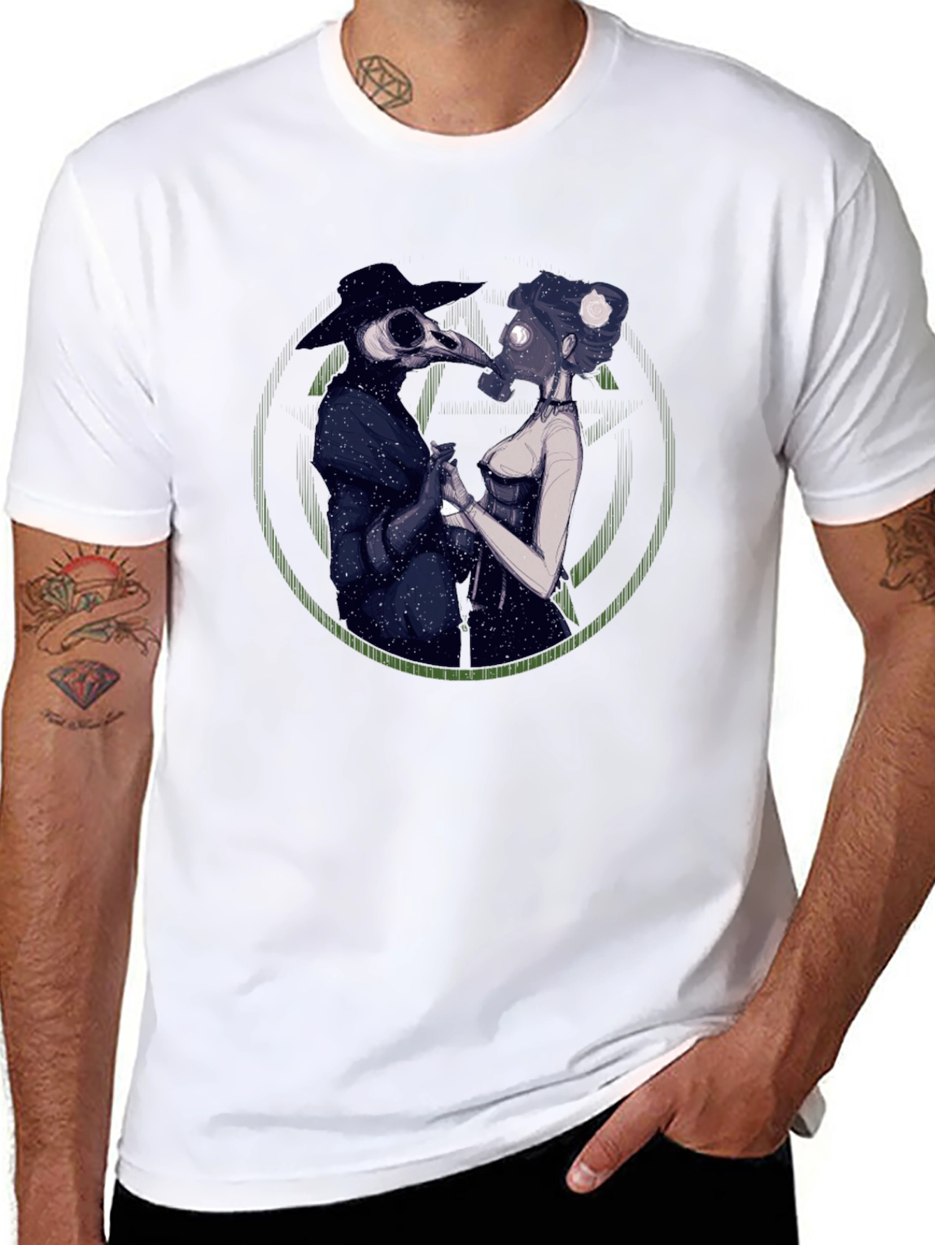 Black Plague Doctor Couple Graphic Tee - Black view 8