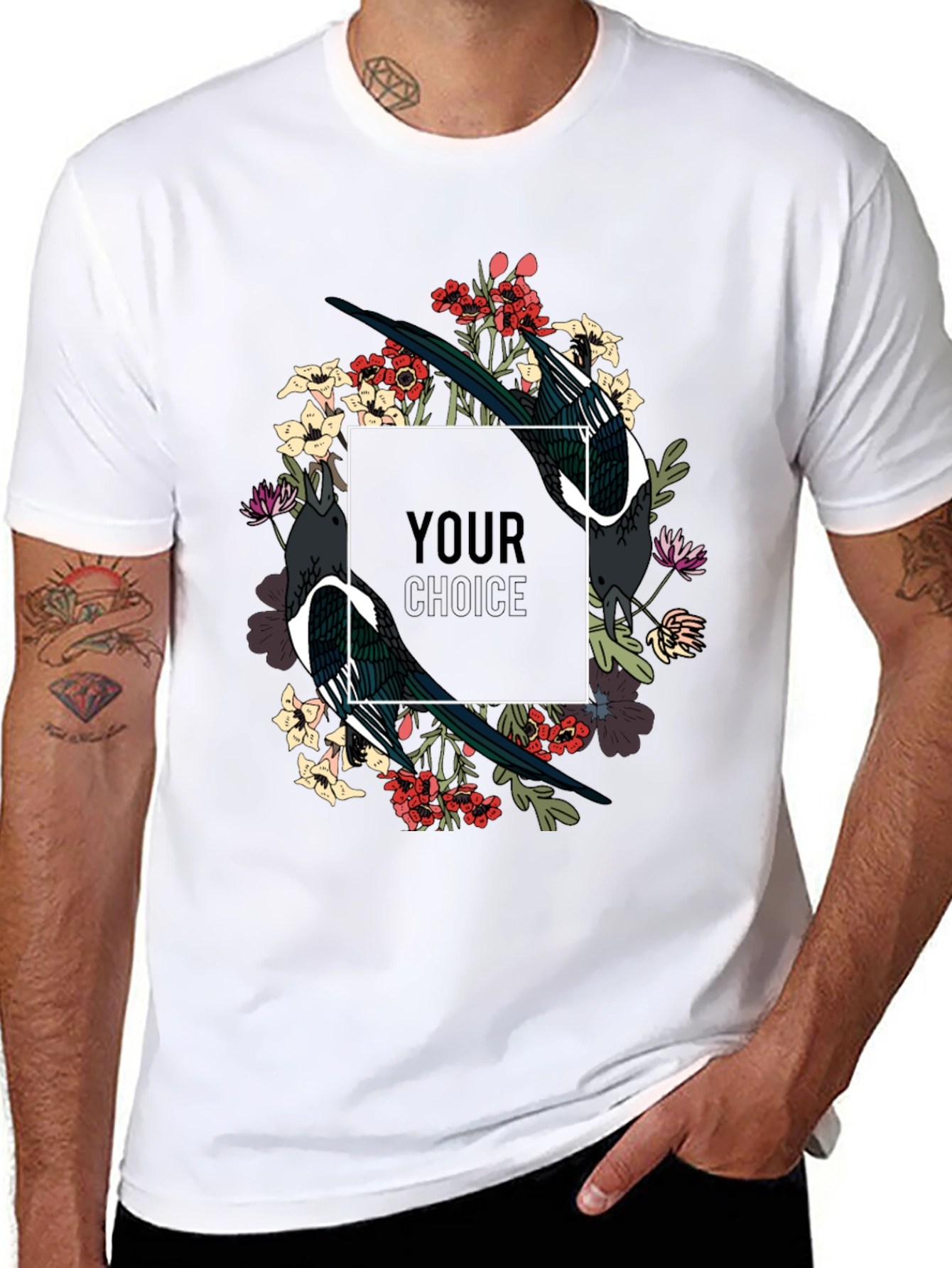 Black Floral Bird Graphic T-Shirt view 8