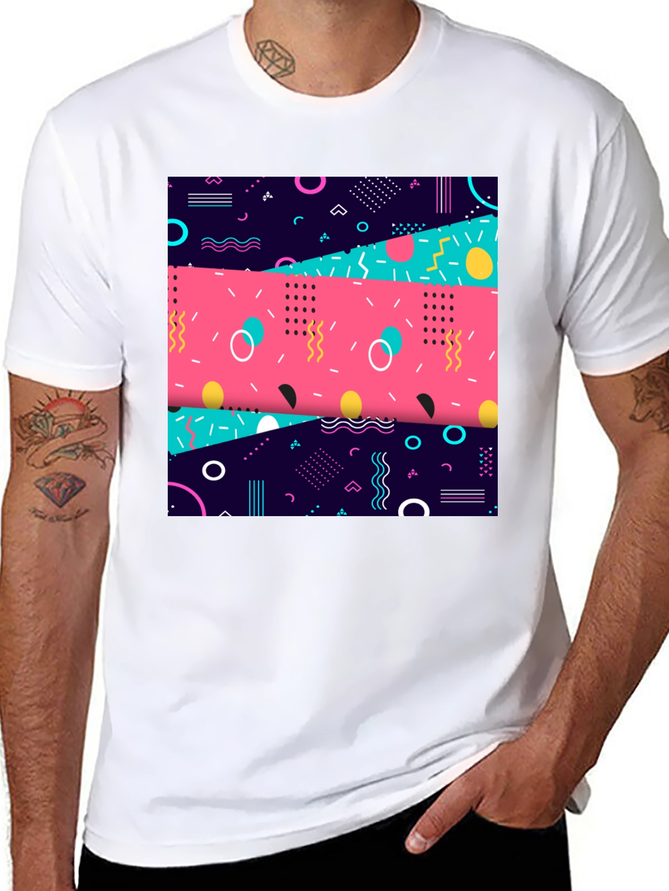 Retro 90s Graphic Tee - Geometric Pattern Shirt - 8