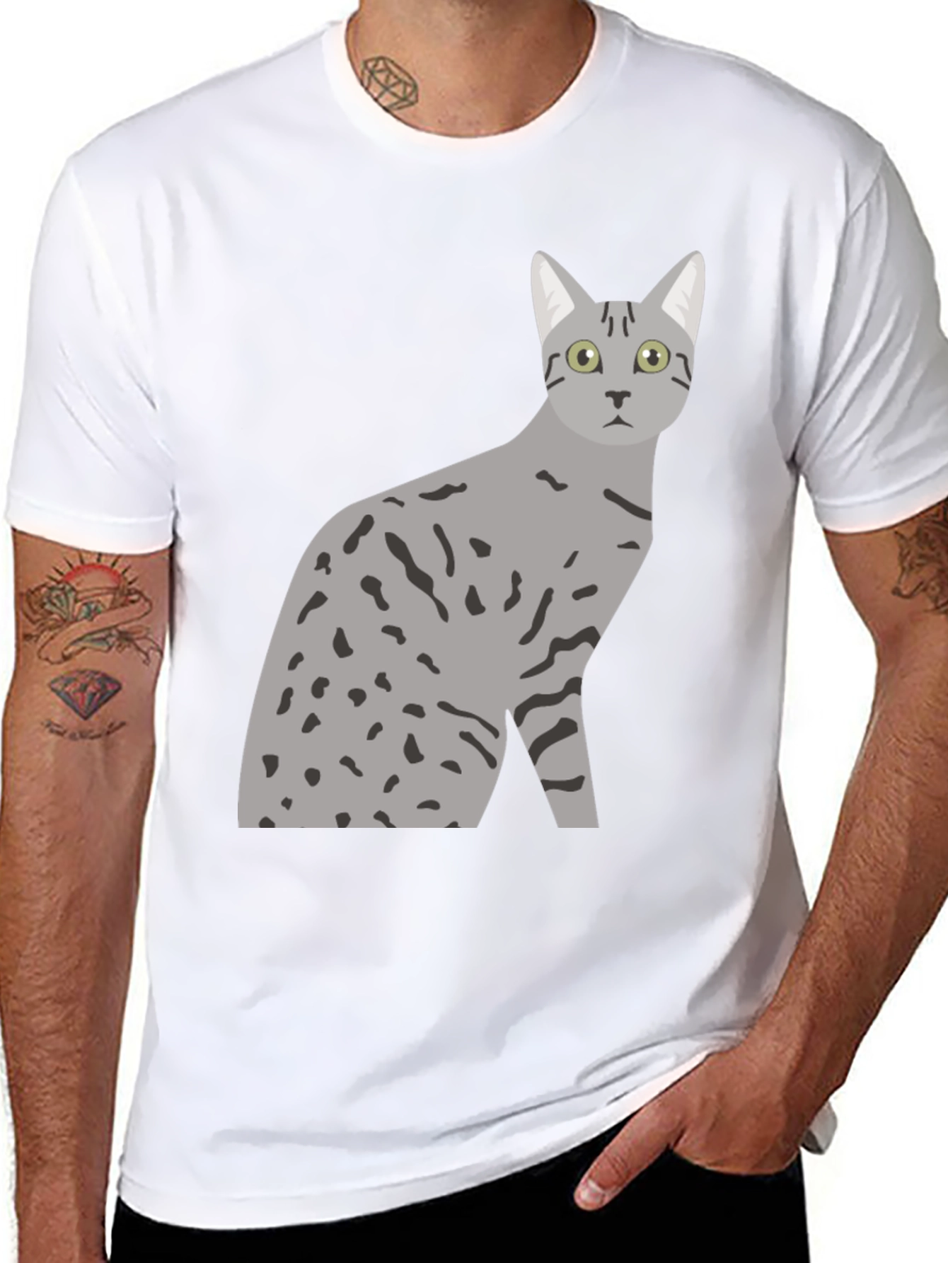 Black Cool Cat Graphic Tee - Black Cotton Blend Shirt view 8