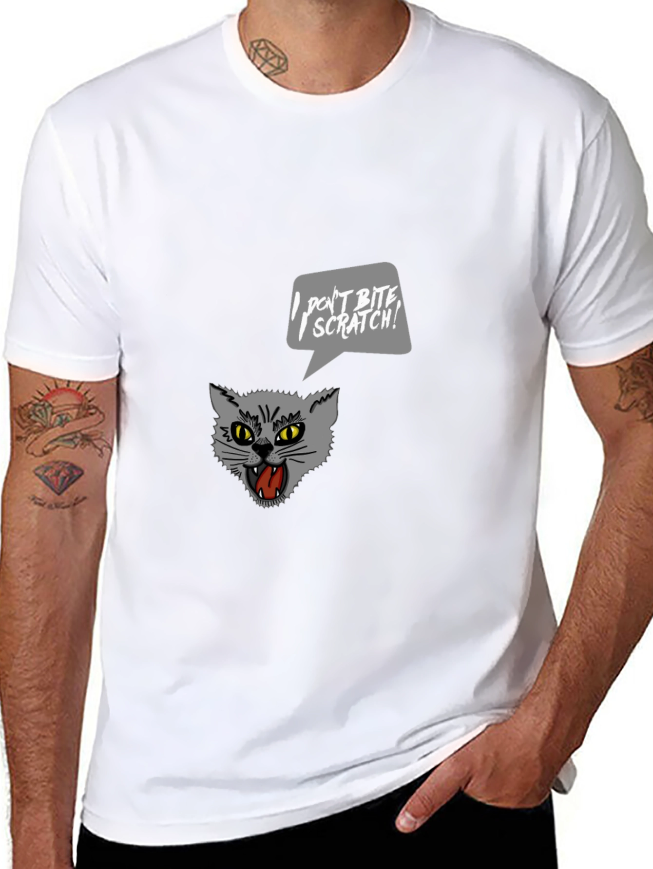 Black Cat-itude T-Shirt: "I Don't Bite, I Scratch!" view 8