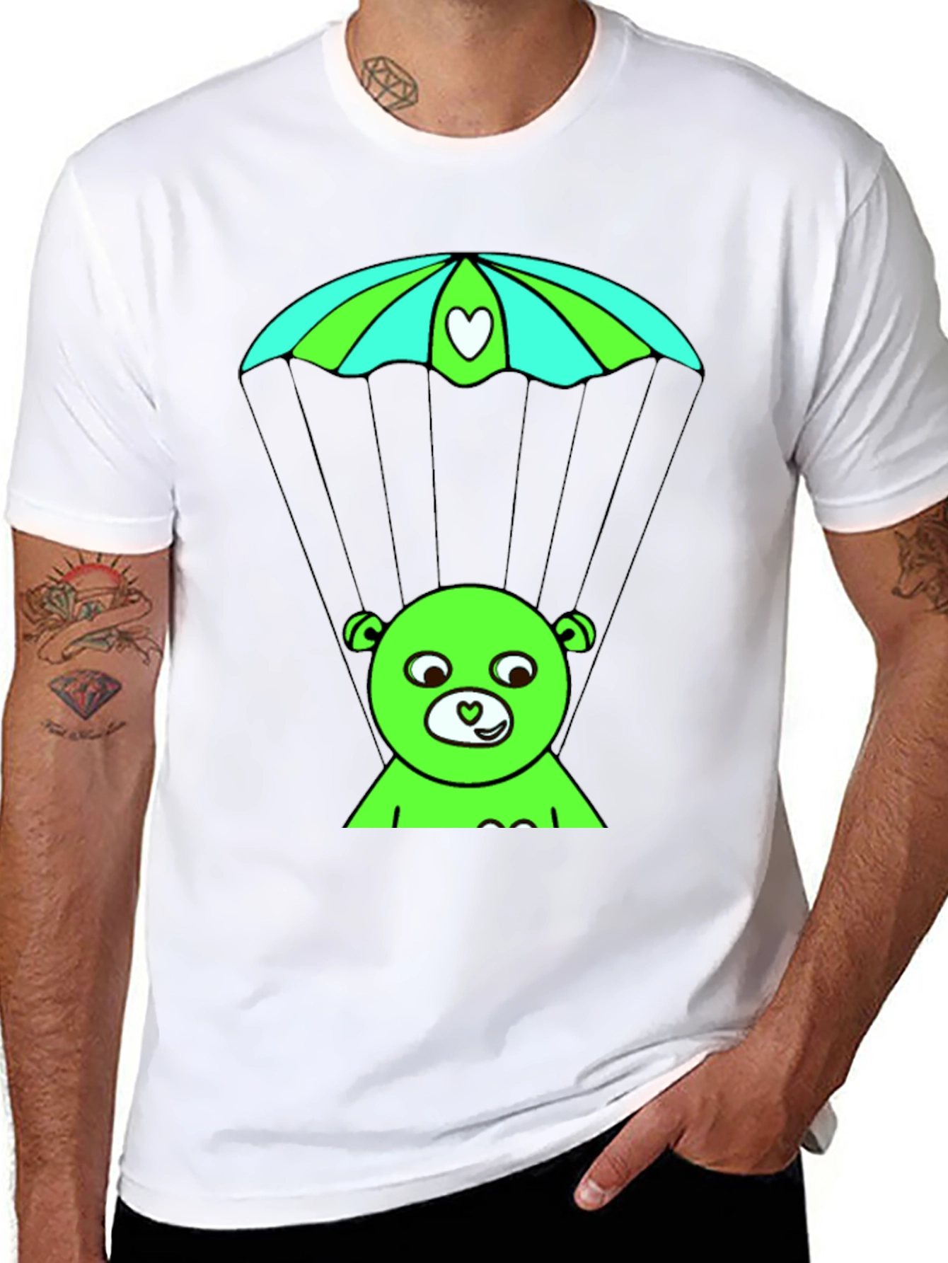 Black Whimsical Bear Parachute T-Shirt view 8