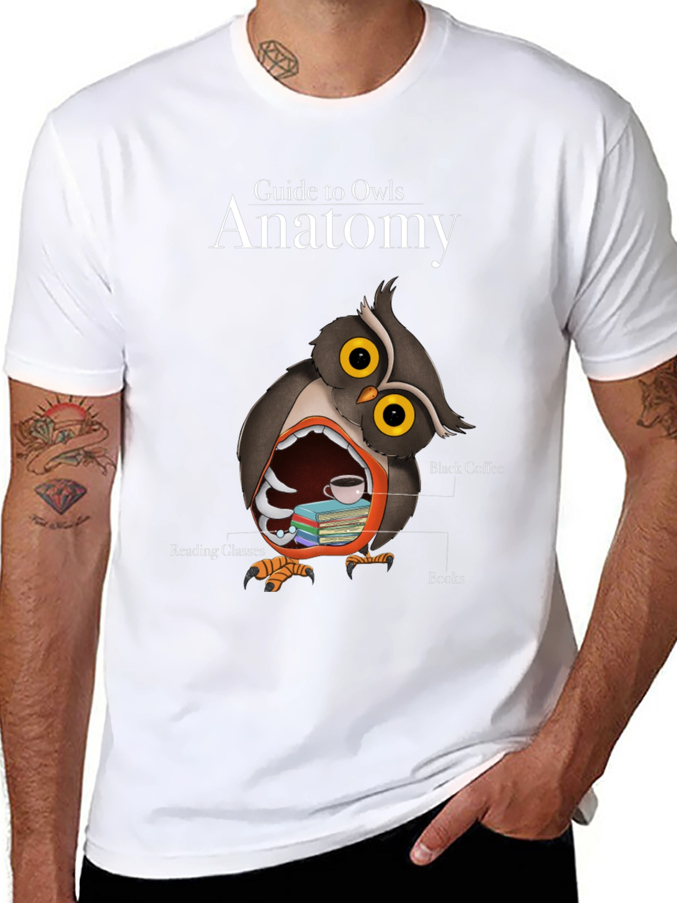 Black Owl Anatomy T-Shirt - Guide to Owls Novelty Tee view 8