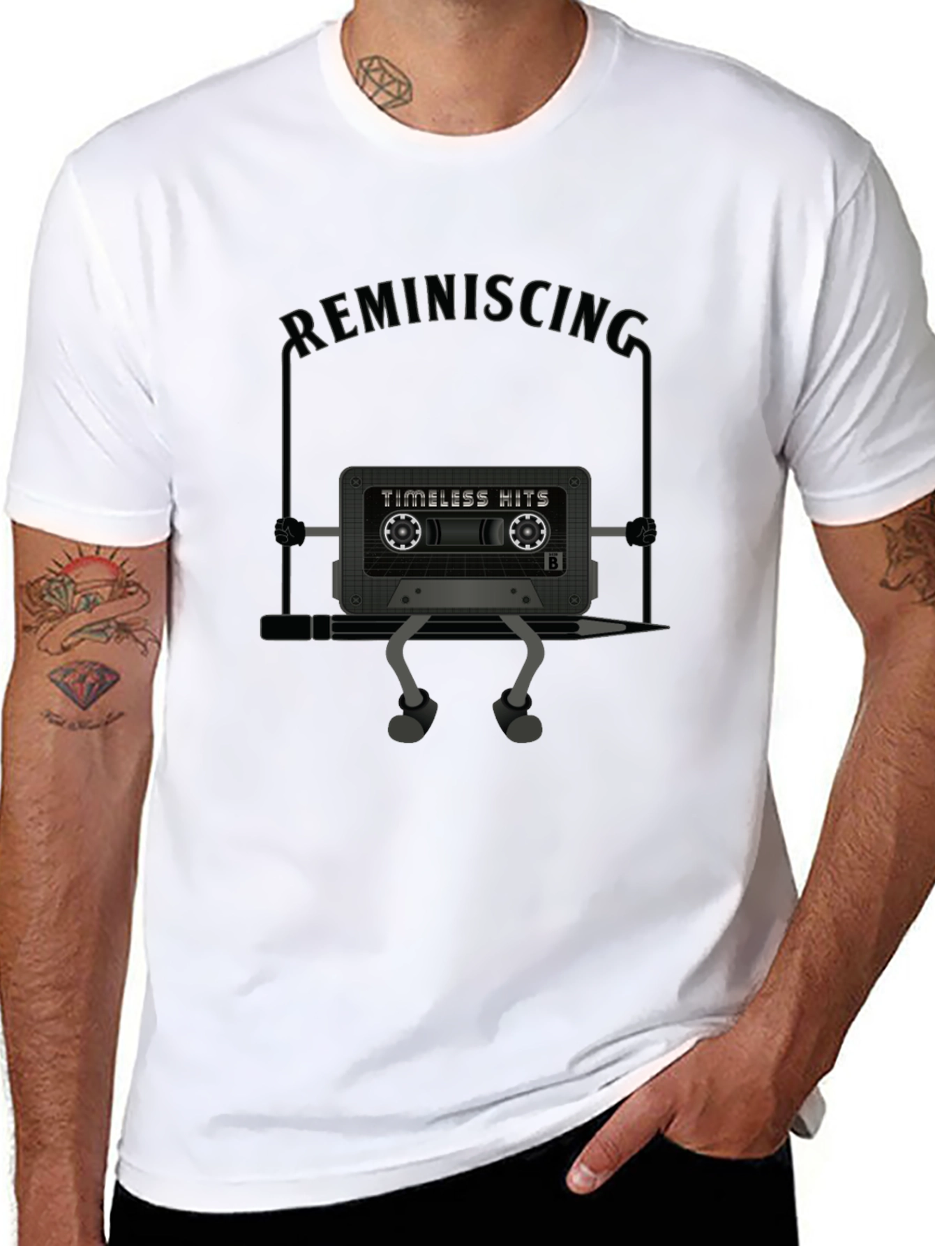 Black Retro Music Cassette T-Shirt - Reminiscing Tee view 8