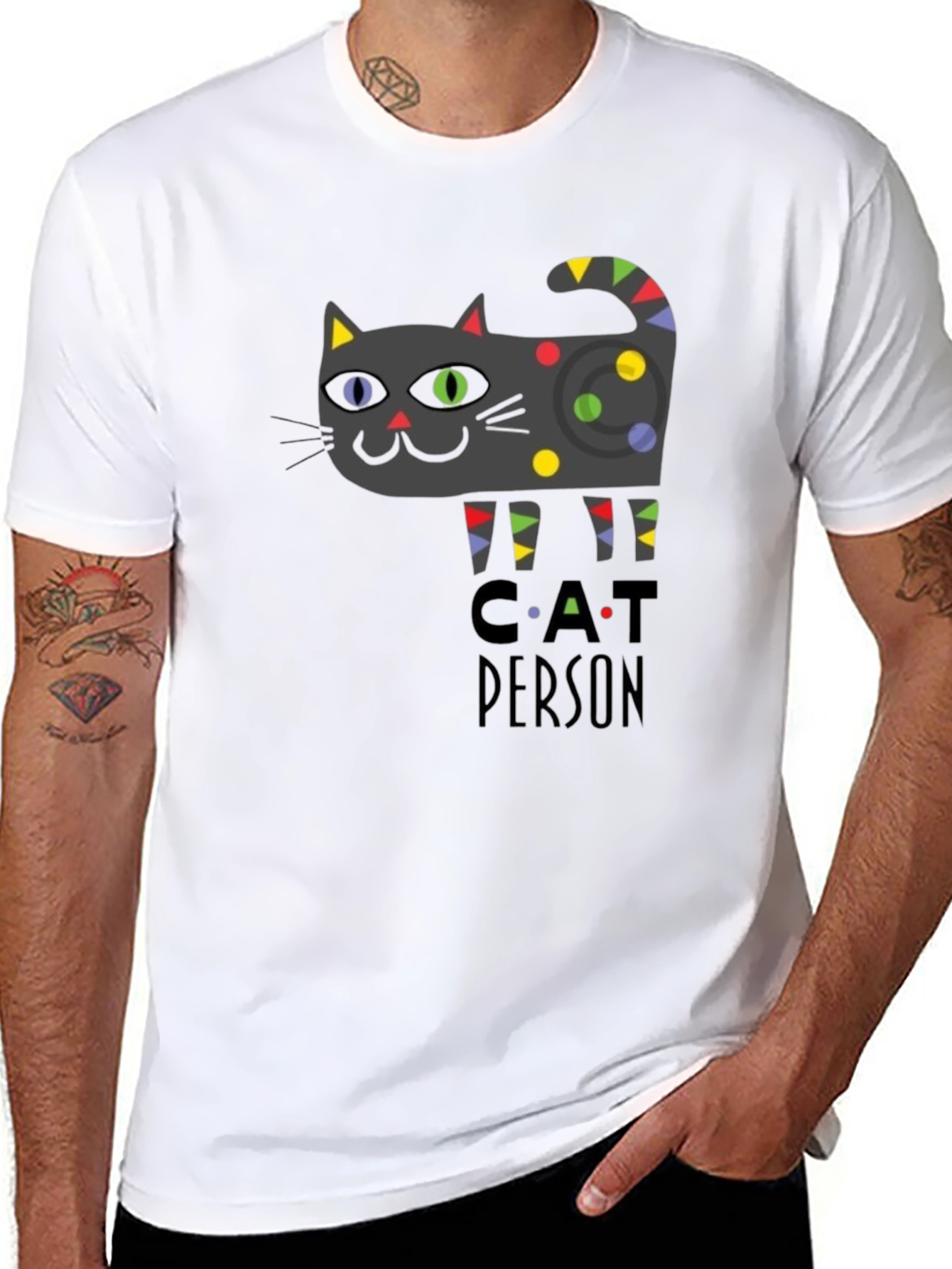 Black Cat Person Graphic Print T-Shirt - Novelty Tee view 8