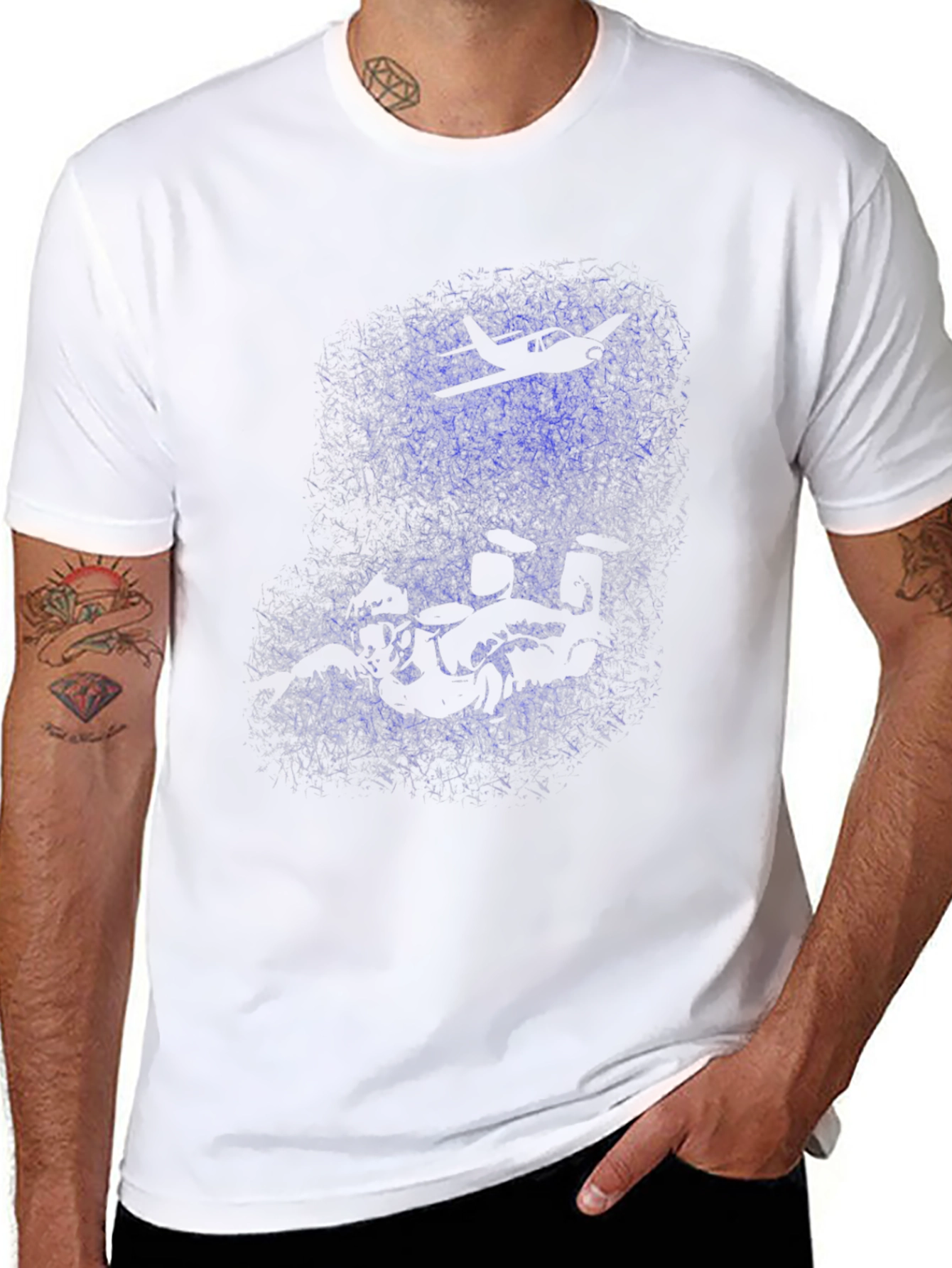 Black Skydiver & Airplane Graphic Black T-Shirt view 8