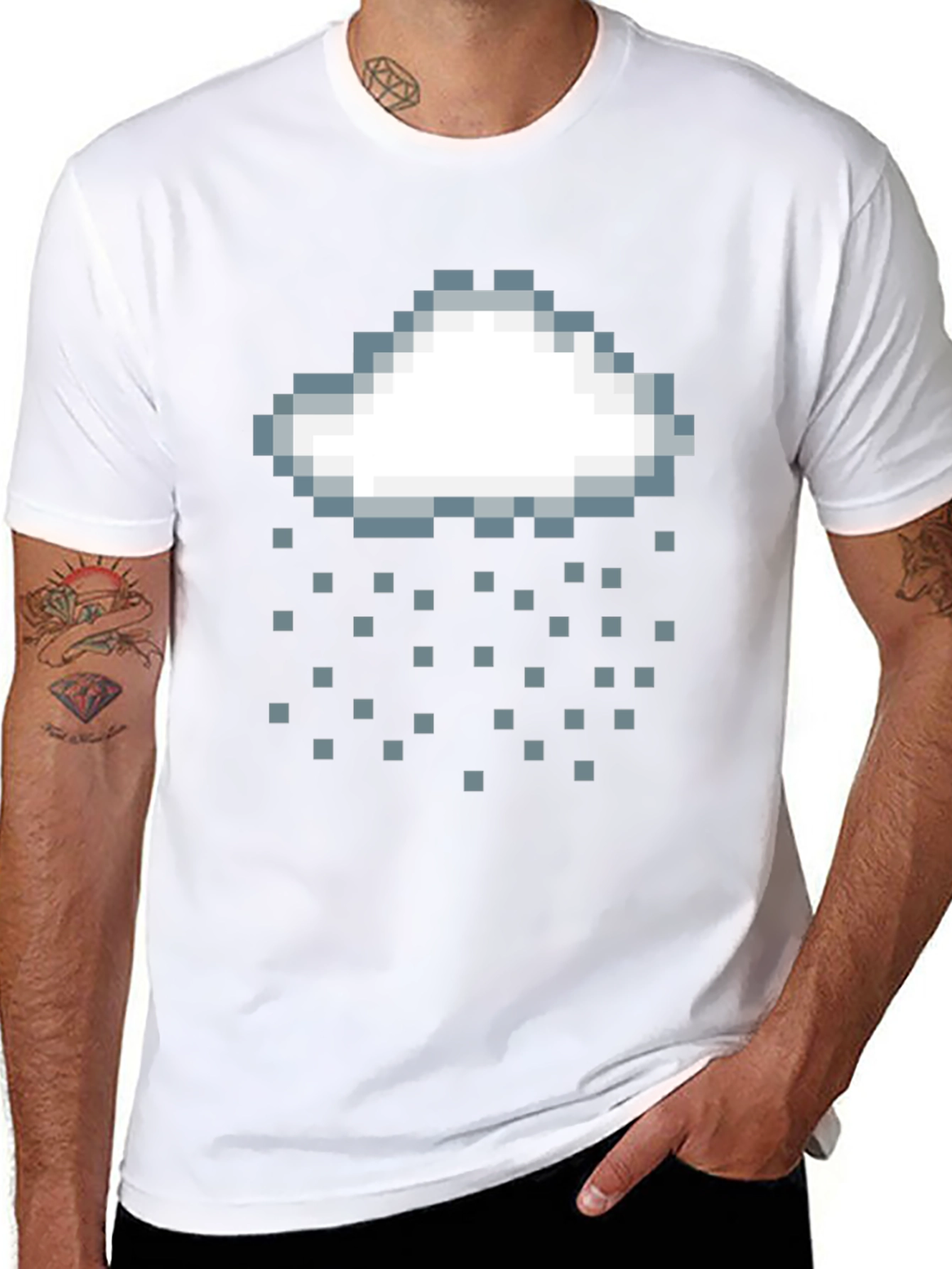 Black Pixel Rain Cloud Graphic Black T-Shirt view 8